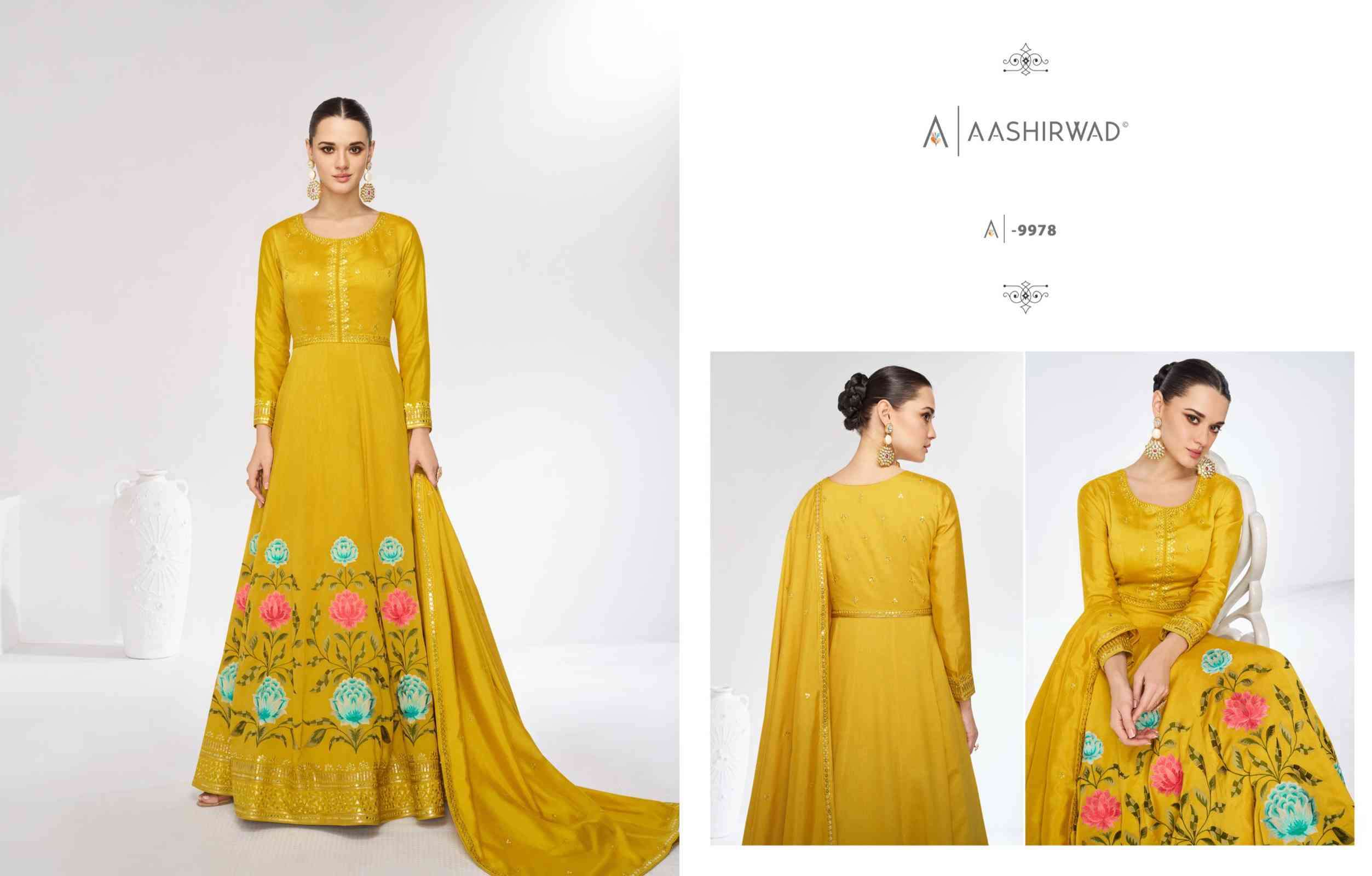 Aashirwad Marigold 9978 And 9979 Partywear Designer Gown Catalog Exporters view 2