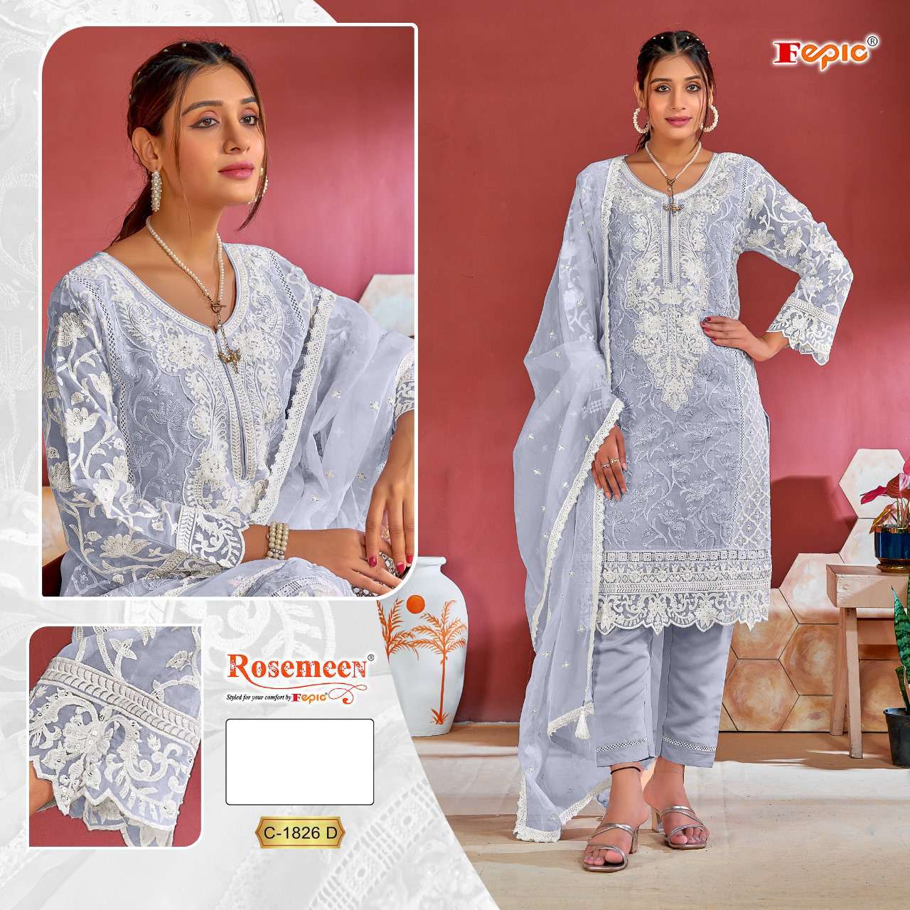Fepic C 1826 Colors Heavy Embroidered Pakistani Suit Exporter view 4