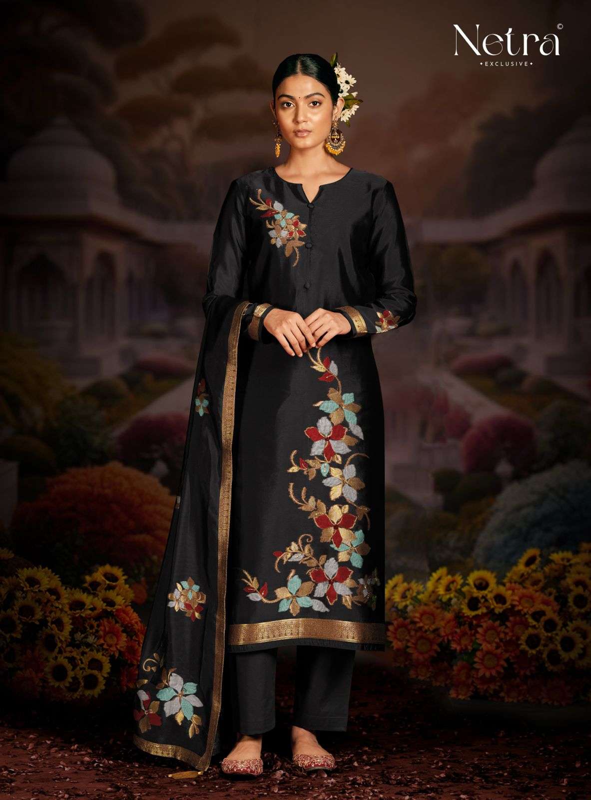 Netra Berlin Black Edition Fancy Woven Silk Suit Premium Collection view 3