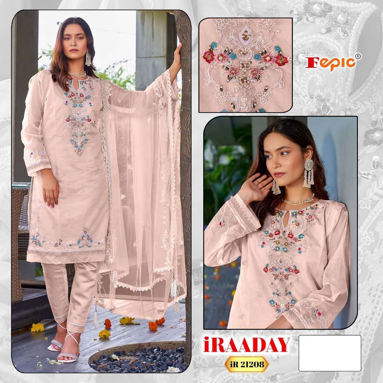 Fepic IR 21208 Organza Style Designer Embroidered Salwar Suit Exporter