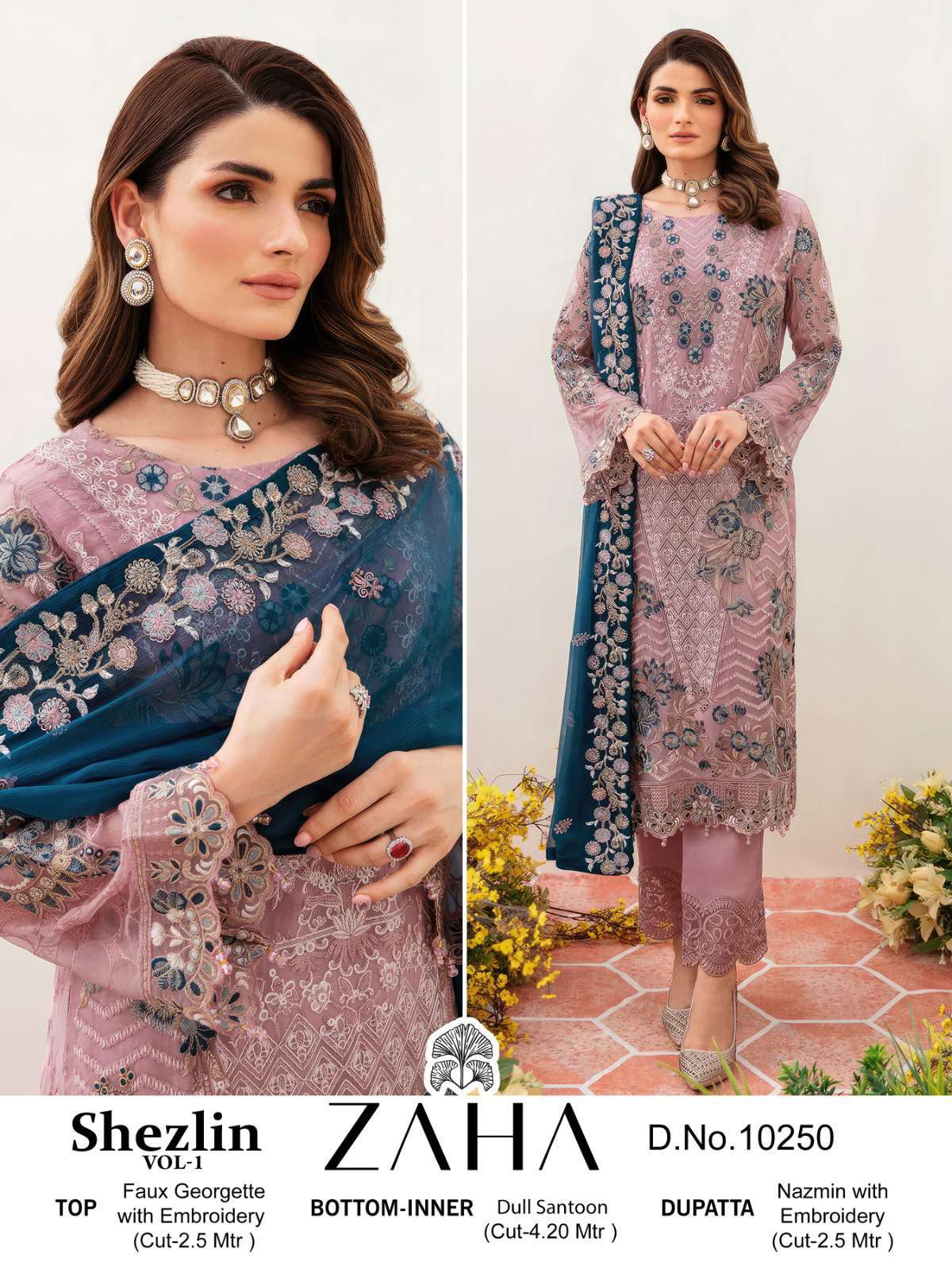 Zaha Shezlin Vol 1 10250 To 10252 Designer Pakistani Suit Catalog Wholesales view 2