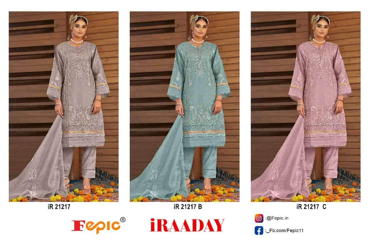 Fepic IR 21217 Colors Pakistani Organza Embroidered Designer Suit Wholesalers view 4