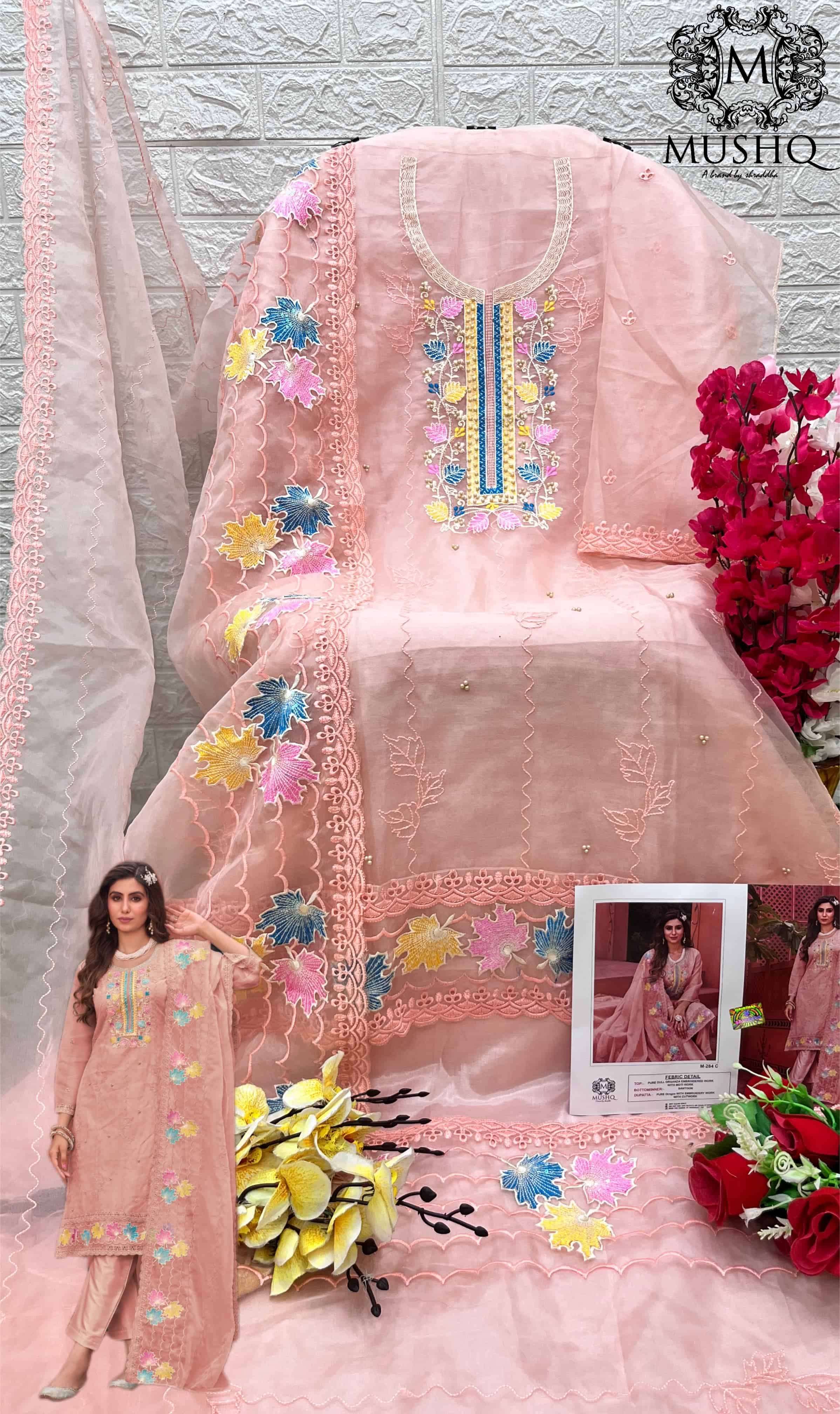 Mushq M 284 Colors Fancy New Designer Style Pakistani Salwar Suit Online view 8