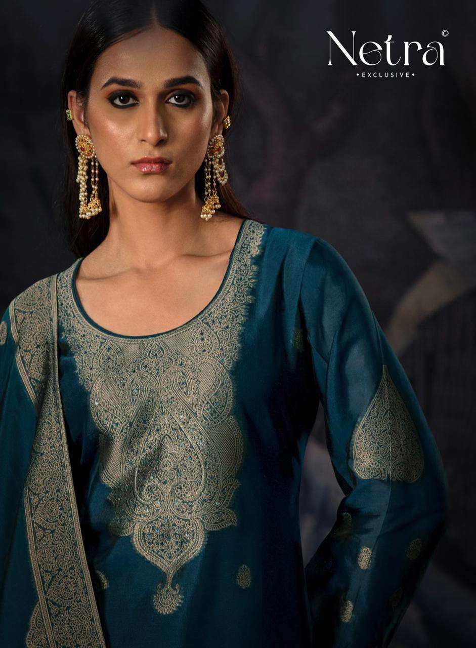 Netra Vrisa Blue Edition Partywear Style Jacquard Suit Latest Collection view 3