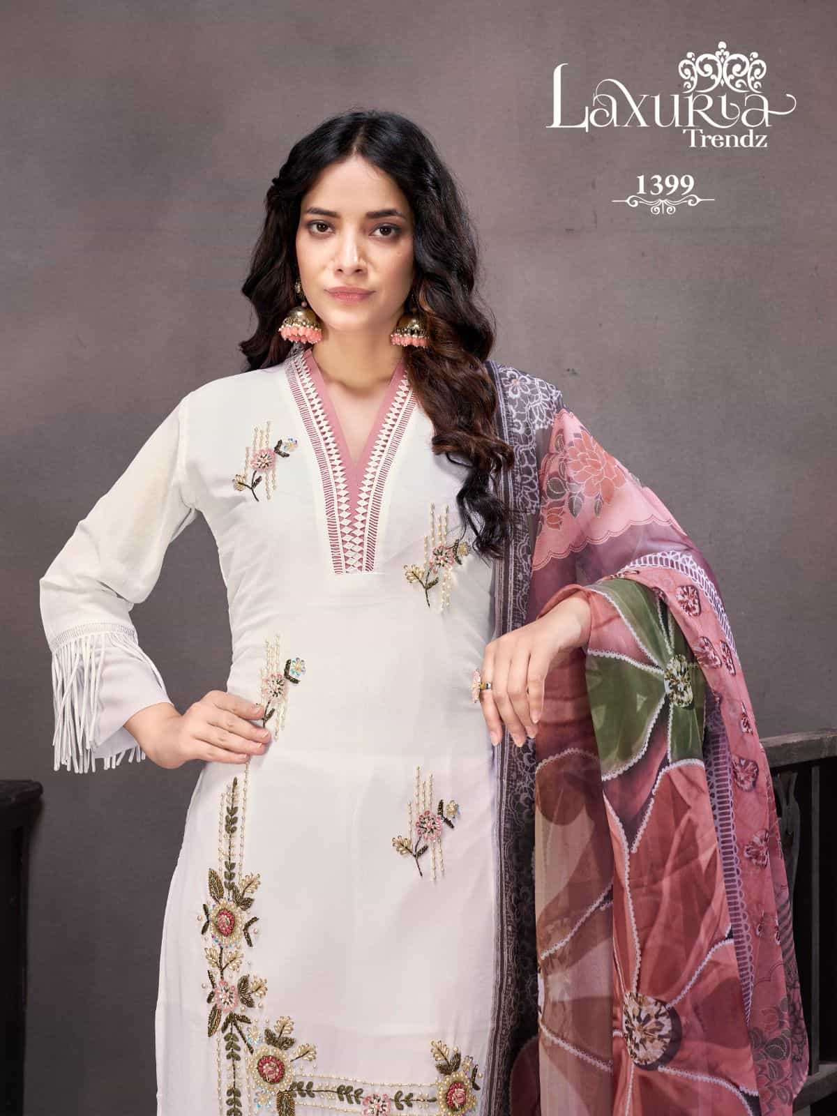 Laxuria Trends 1399 Fancy Designer Style Georgette Salwar Suit Readymade Collection view 2