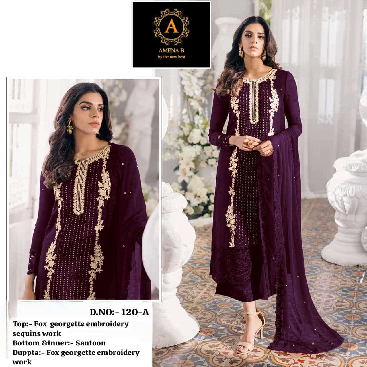 Amena B D 120 Colors Pakistani Georgette Designer Salwar Suit Exporter view 5