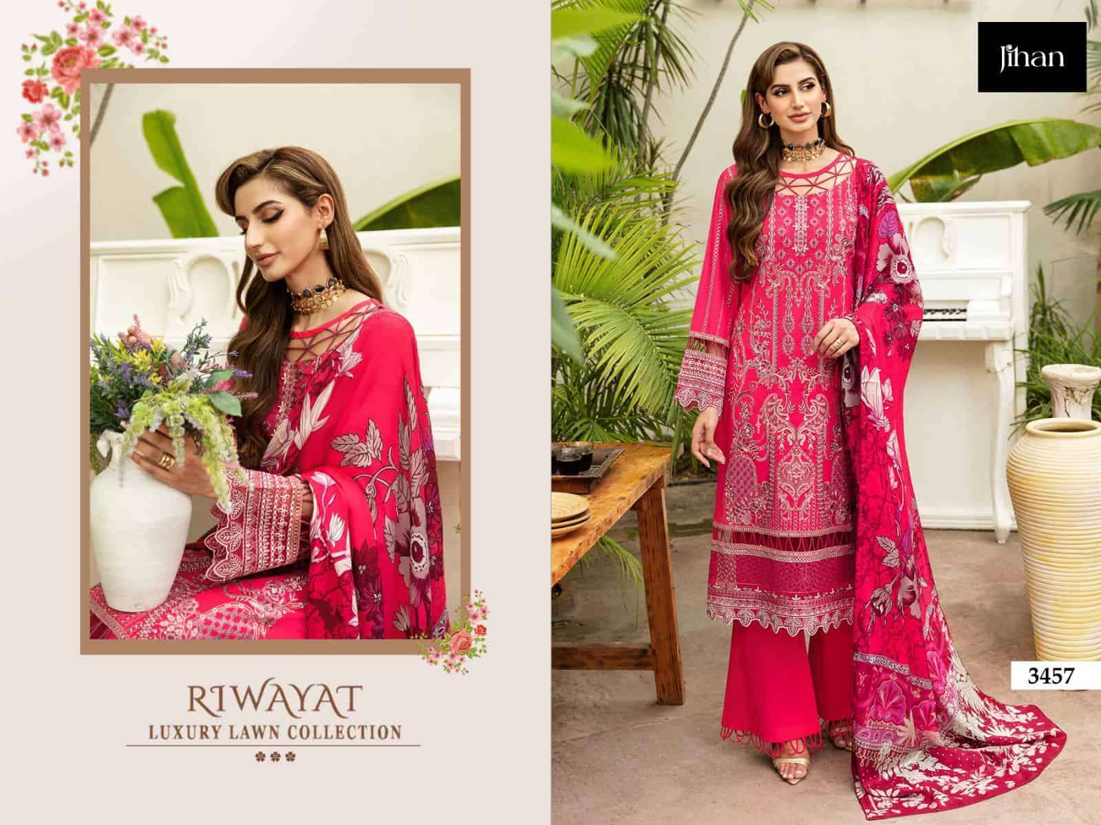 Jihan Riwayat Luxury Lawn Collection Embroidered Designer Dress Ensemble view 8