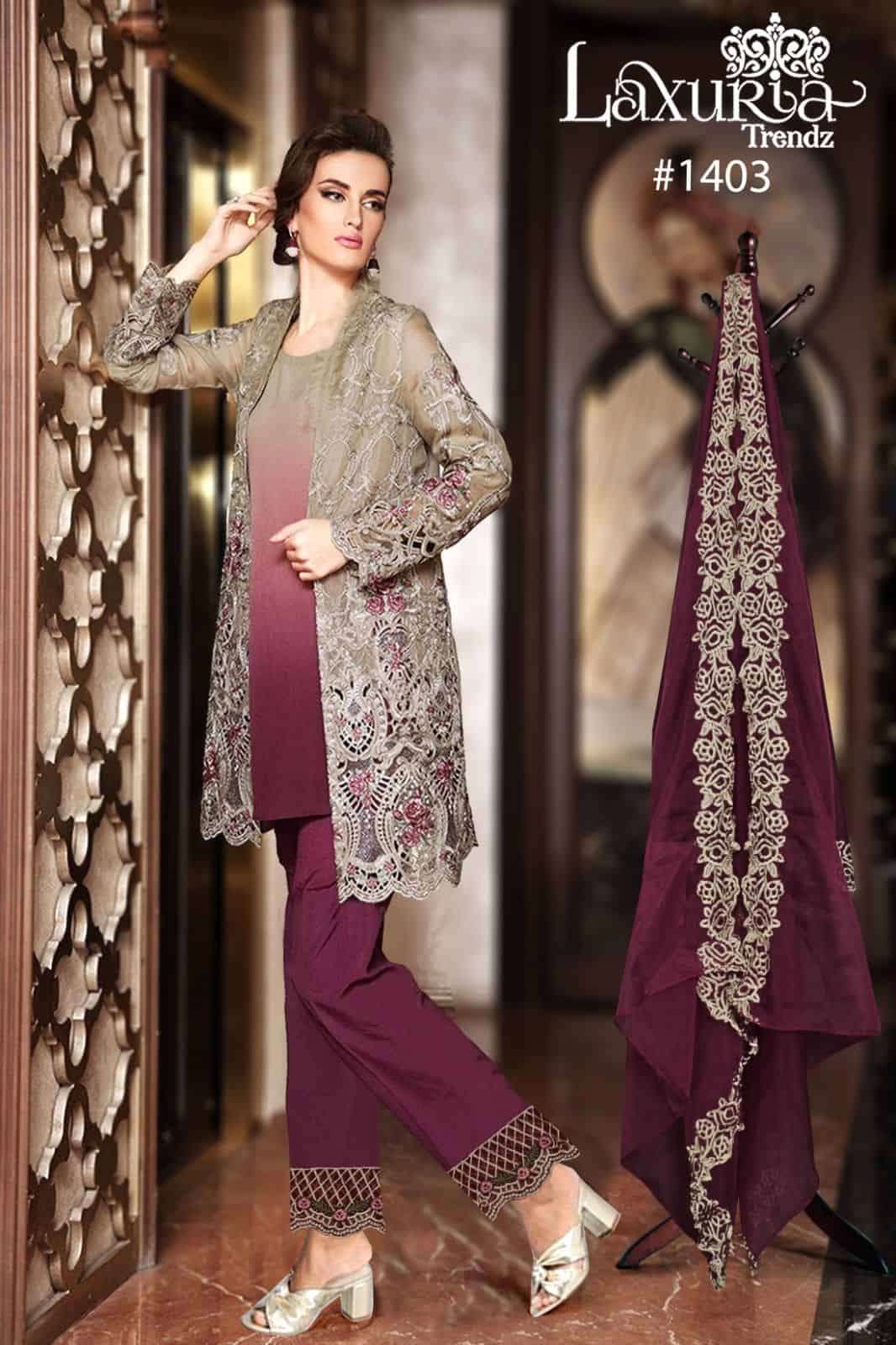 Laxuria Trends 1403 Exclusive Fancy Style Readymade Kurti Bottom Dupatta Collection view 2