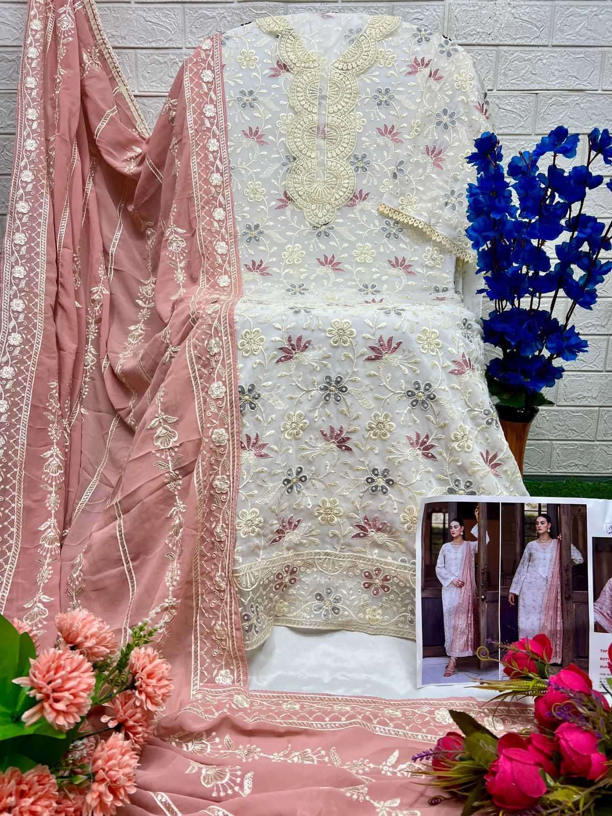 Al Khushu 6021 To 6023 Pakistani Georgette Embroidered Suit Salwar Catalog view 4