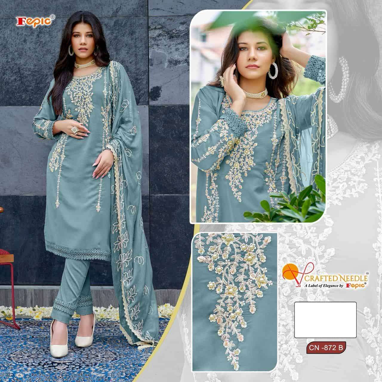 Crafted Needle CN 872 By Fepic Fancy Designer Style Pakistani Readymade Suit Exporters view 2