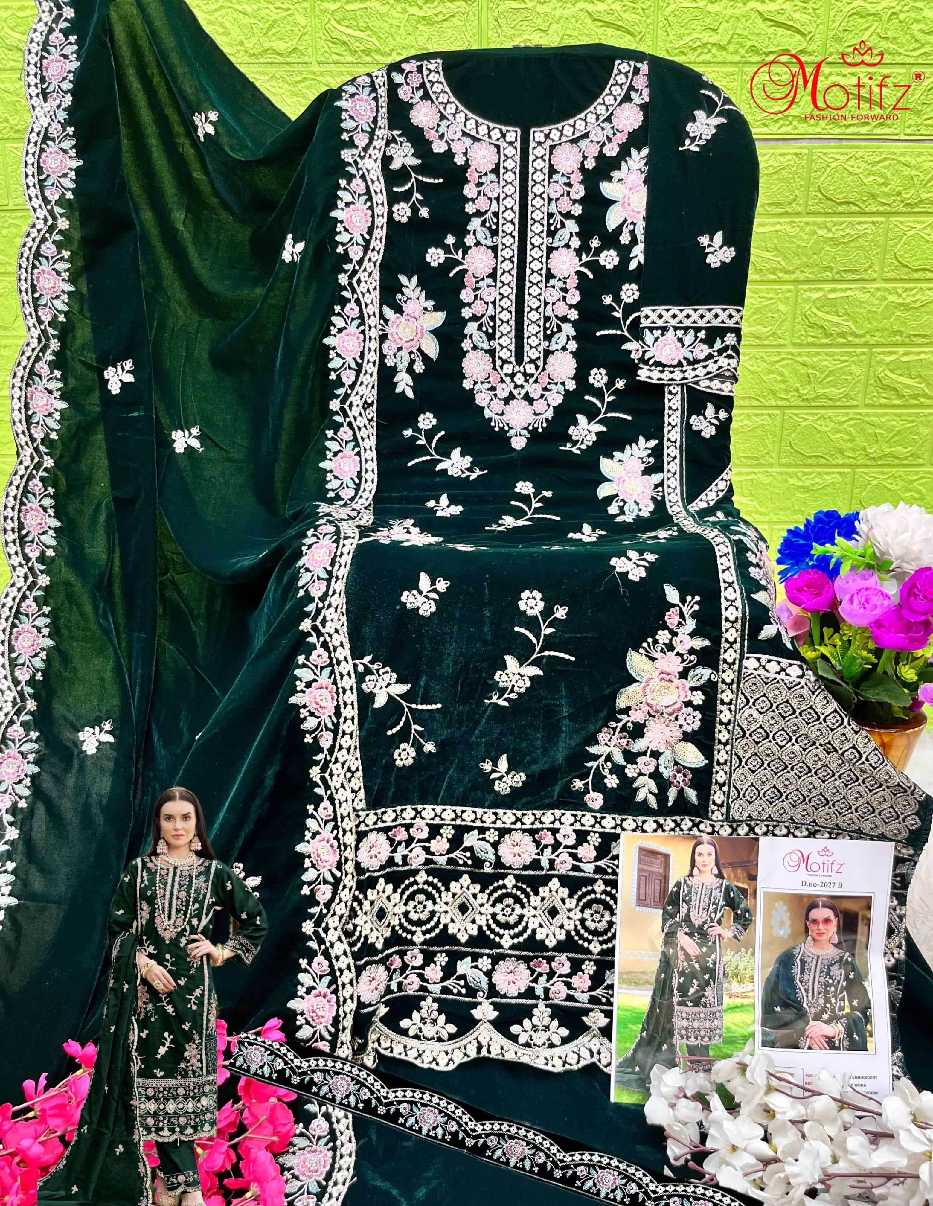 Motifz Designer Velvet Embroidered Salwar Suit view 7