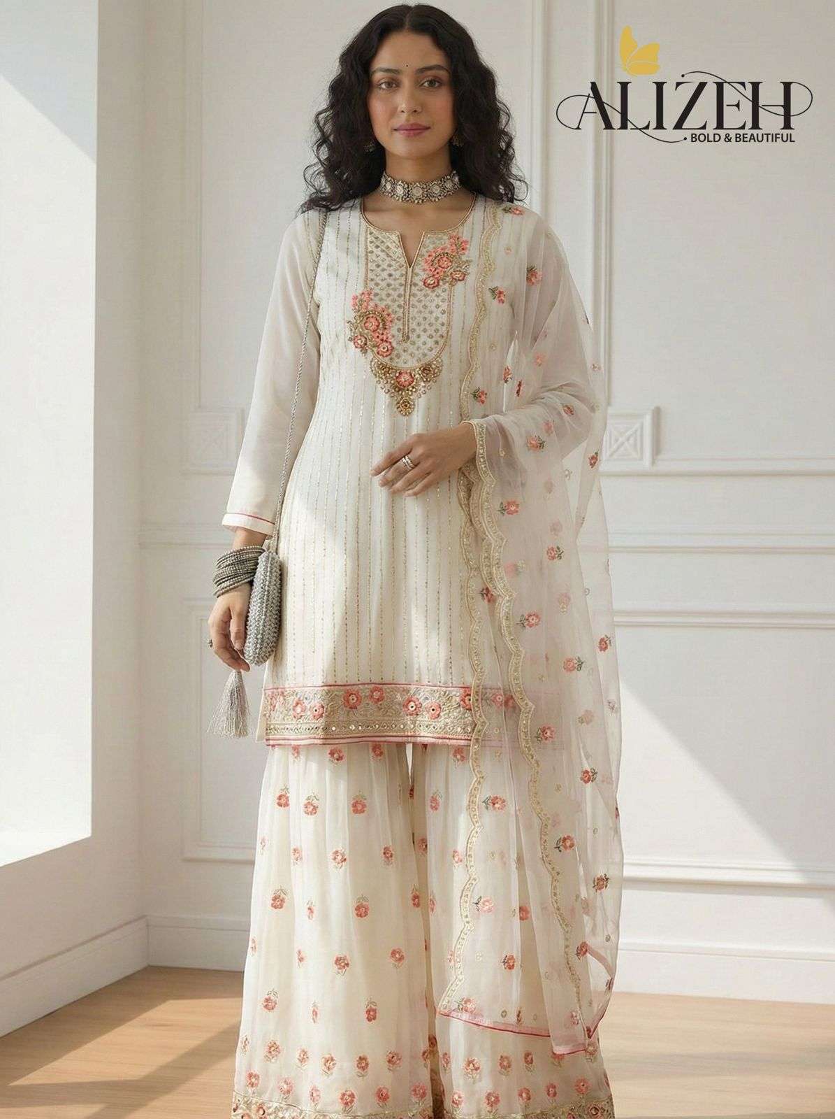 Alizeh Designer Embroidered Sharara Suit view 3