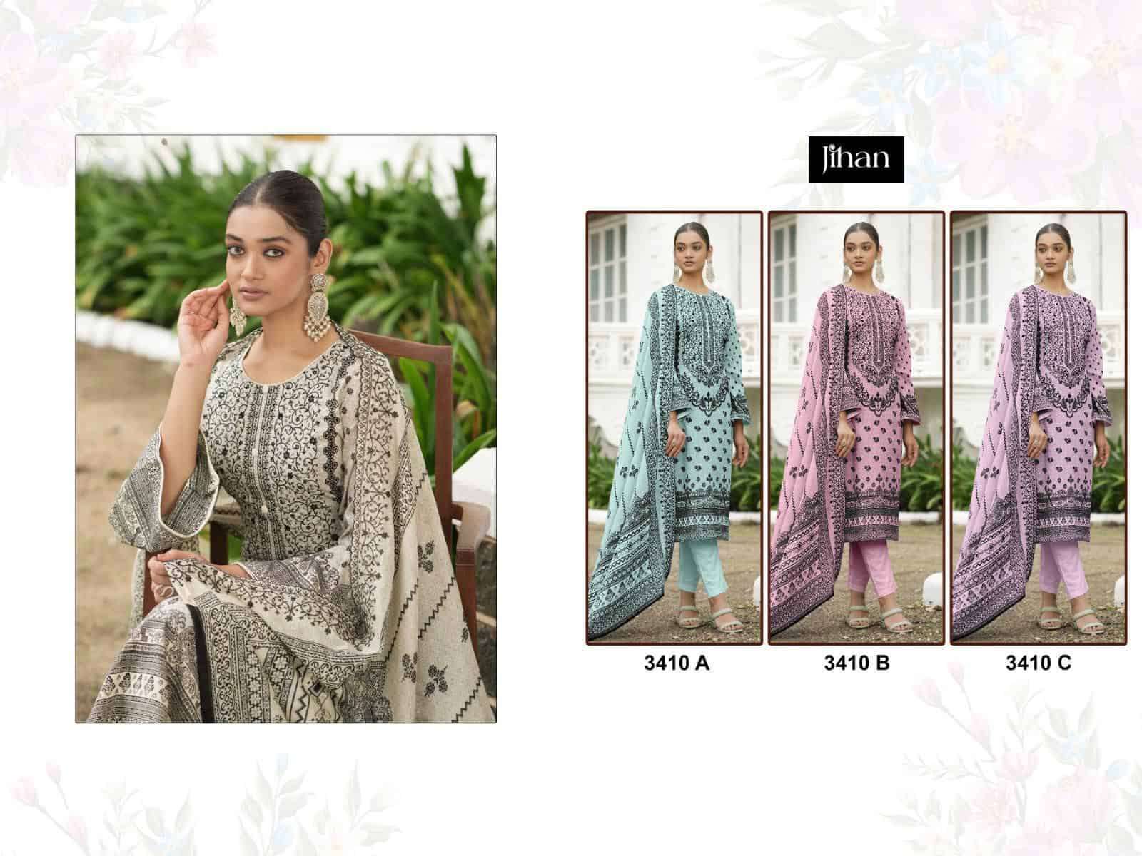 Jihan Bin Saeed Lawn Collection 3410 Colors Pakistani Cotton Suit Wholesalers view 6