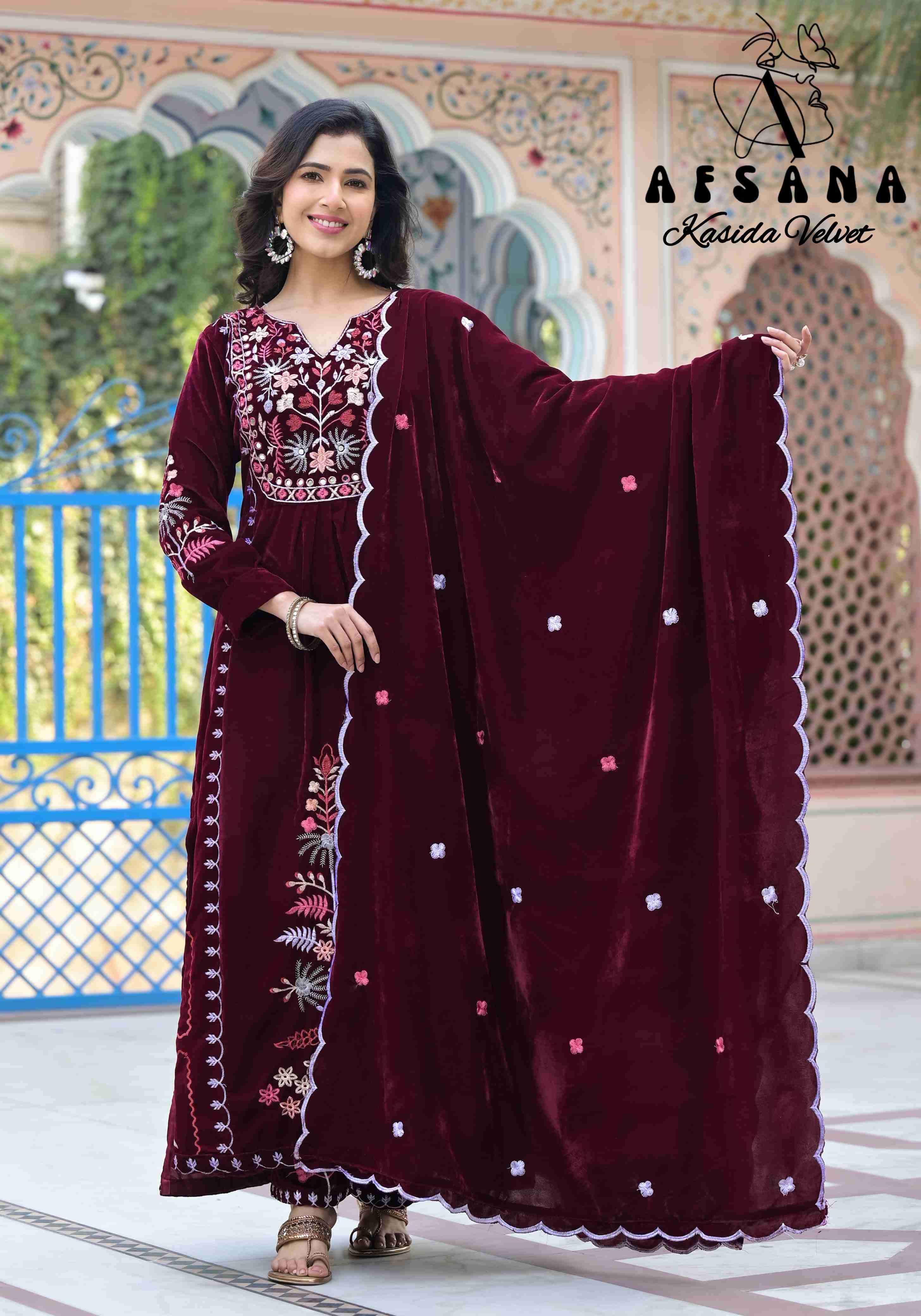 Afsana Kasida Velvet Nx New Designs Velvet 3 Piece Pair Festive Collection view 7