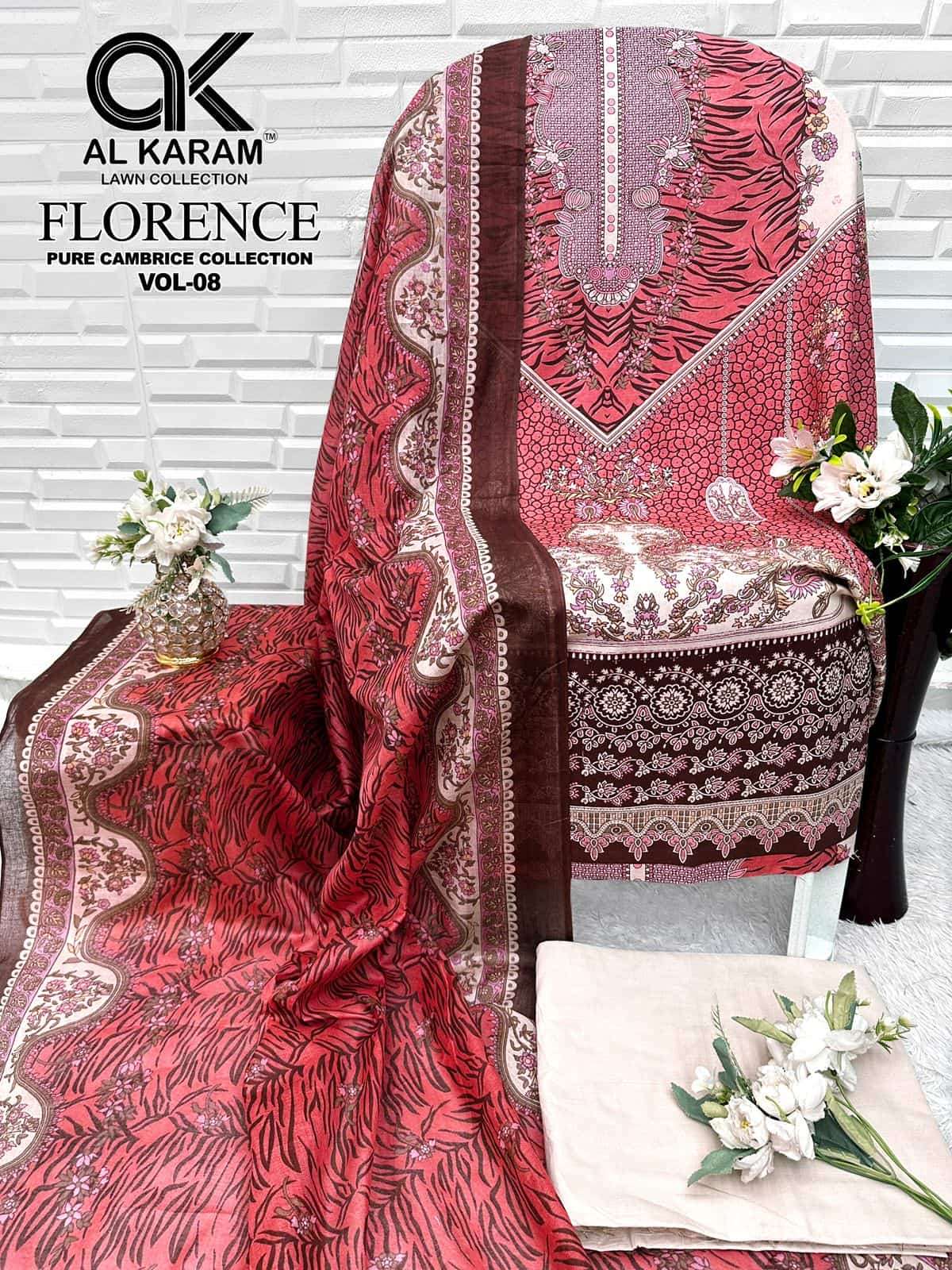Al Karam Florence Vol 8 Pure Cambric Cotton Dress Material view 14