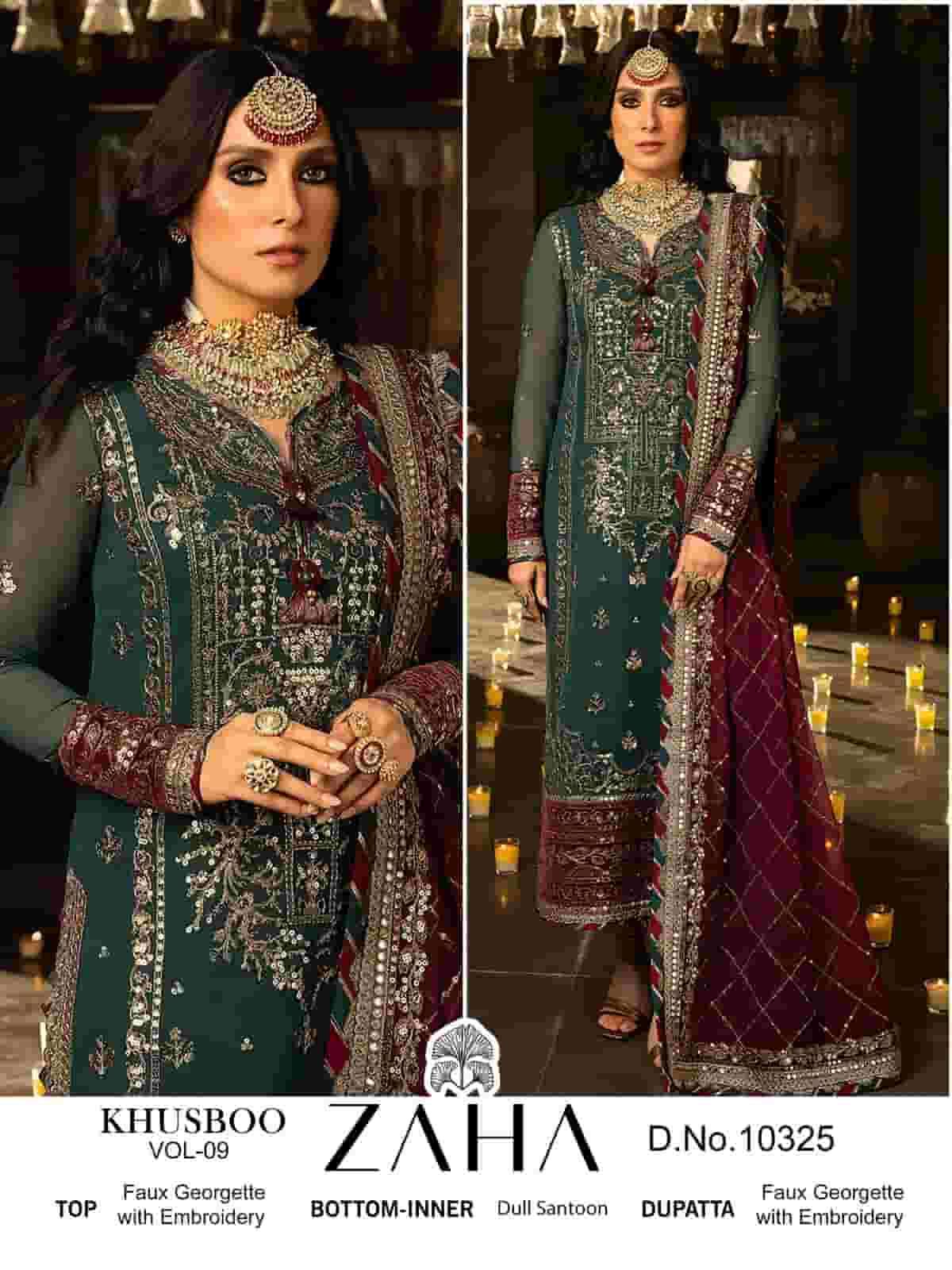 Zaha 10325 Pakistani Designer Georgette Embroidered Suit Exporter