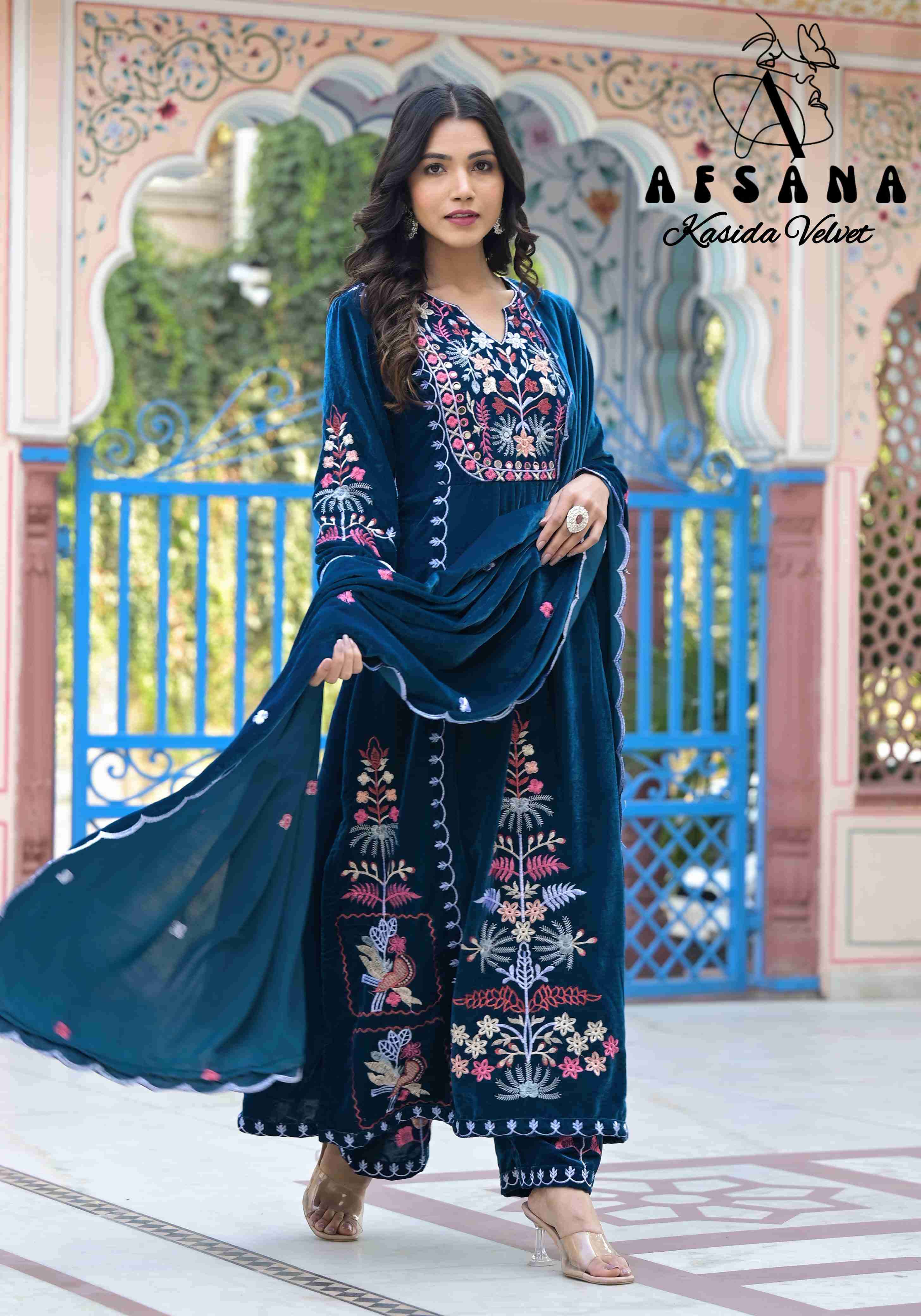 Afsana Kasida Velvet Nx New Designs Velvet 3 Piece Pair Festive Collection view 8