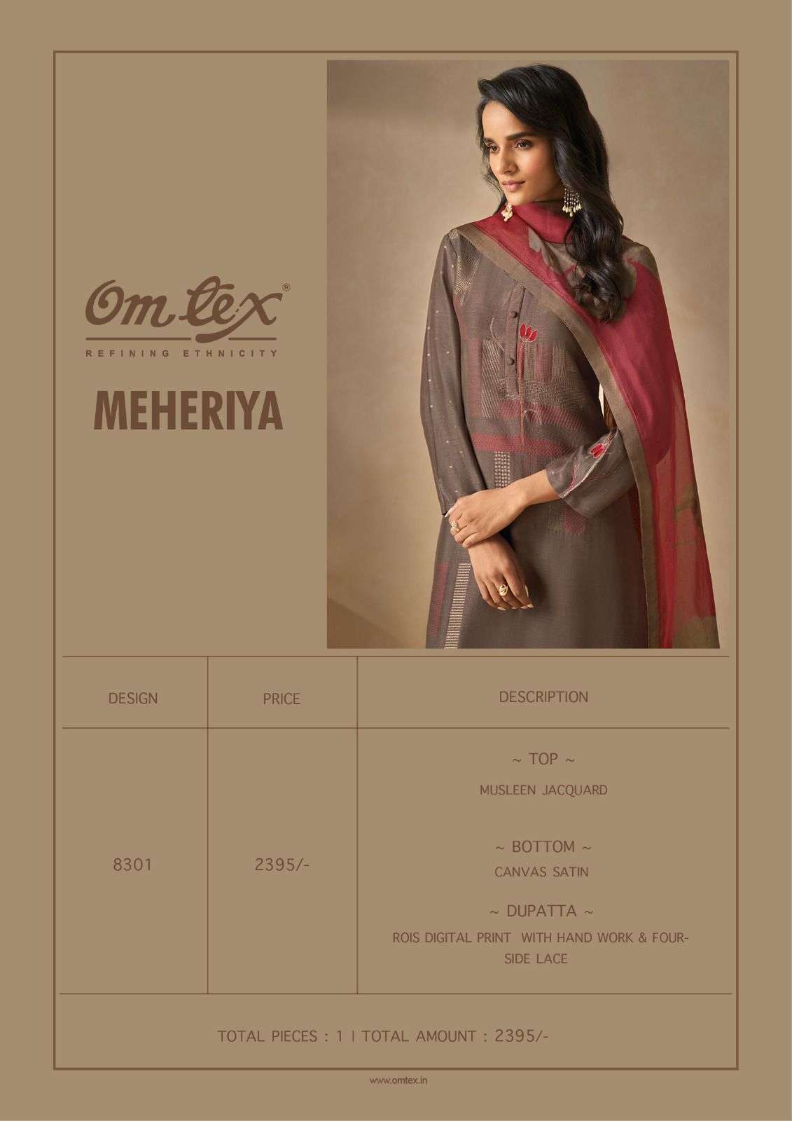Omtex Meheriya Exclusive Muslin Jacquard Suit New Collection view 4