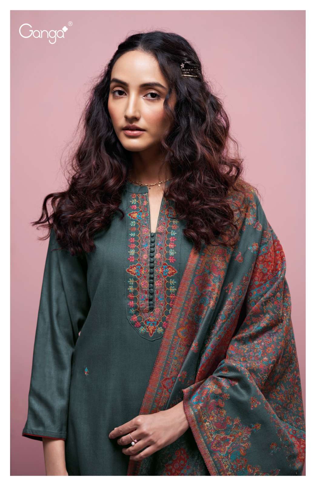 Ganga Fashion Ulvea 4013 Winter Collection Pashmina Suit Collection view 3