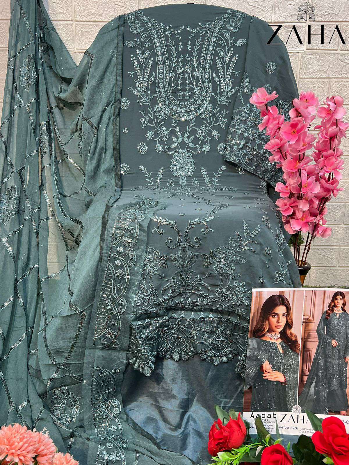 Zaha Aadab Vol 1 10203 Colors Fancy Georgette Pakistani Dress Wholesalers view 10
