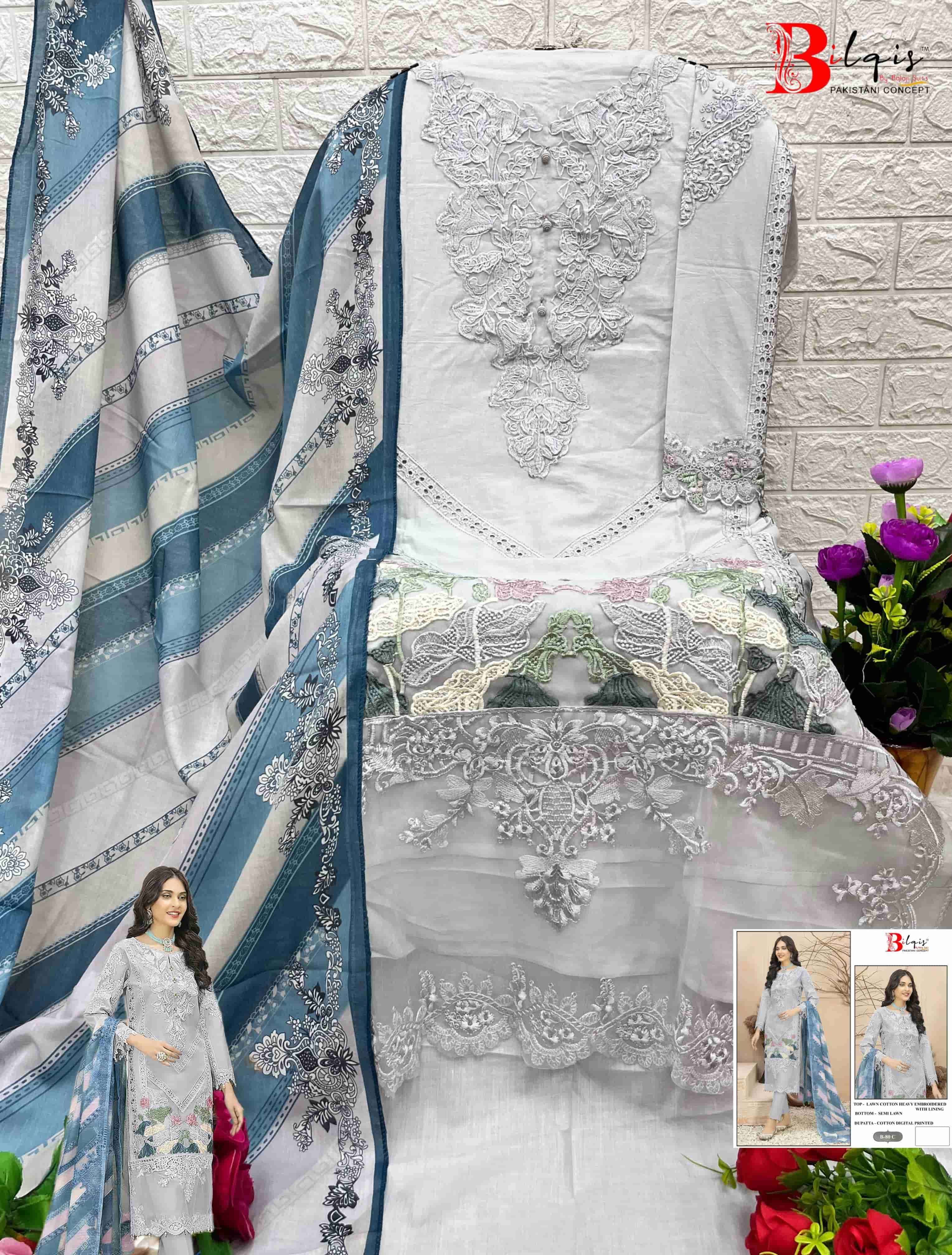Bilqish B 80 Colors Pakistani Designer Cotton Embroidered salwar Suit Exporter view 8