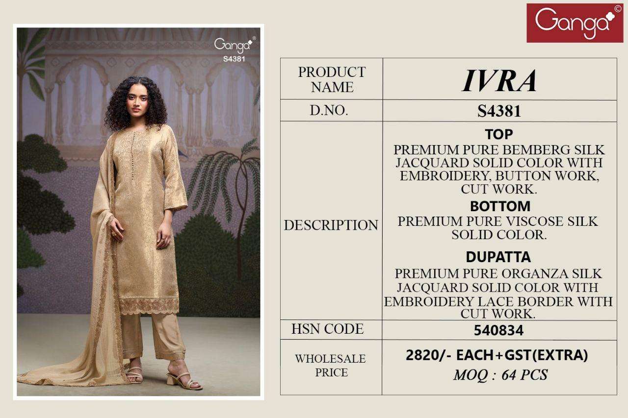 Ganga Fashion Ivra 4381 Pure Bemberg Silk Latest Suit Collection view 4