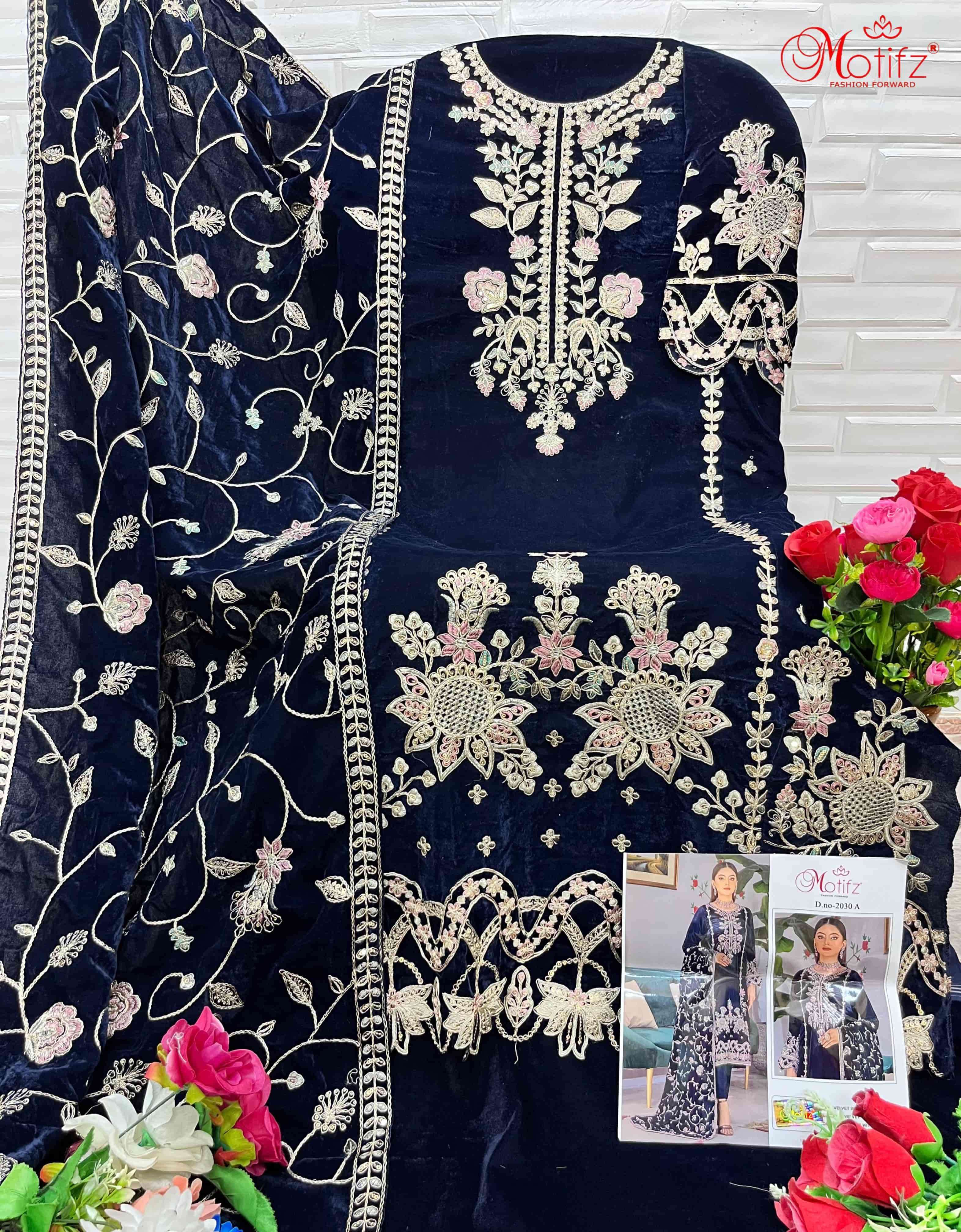 Motifz Designer Velvet Pakistani Suit view 9
