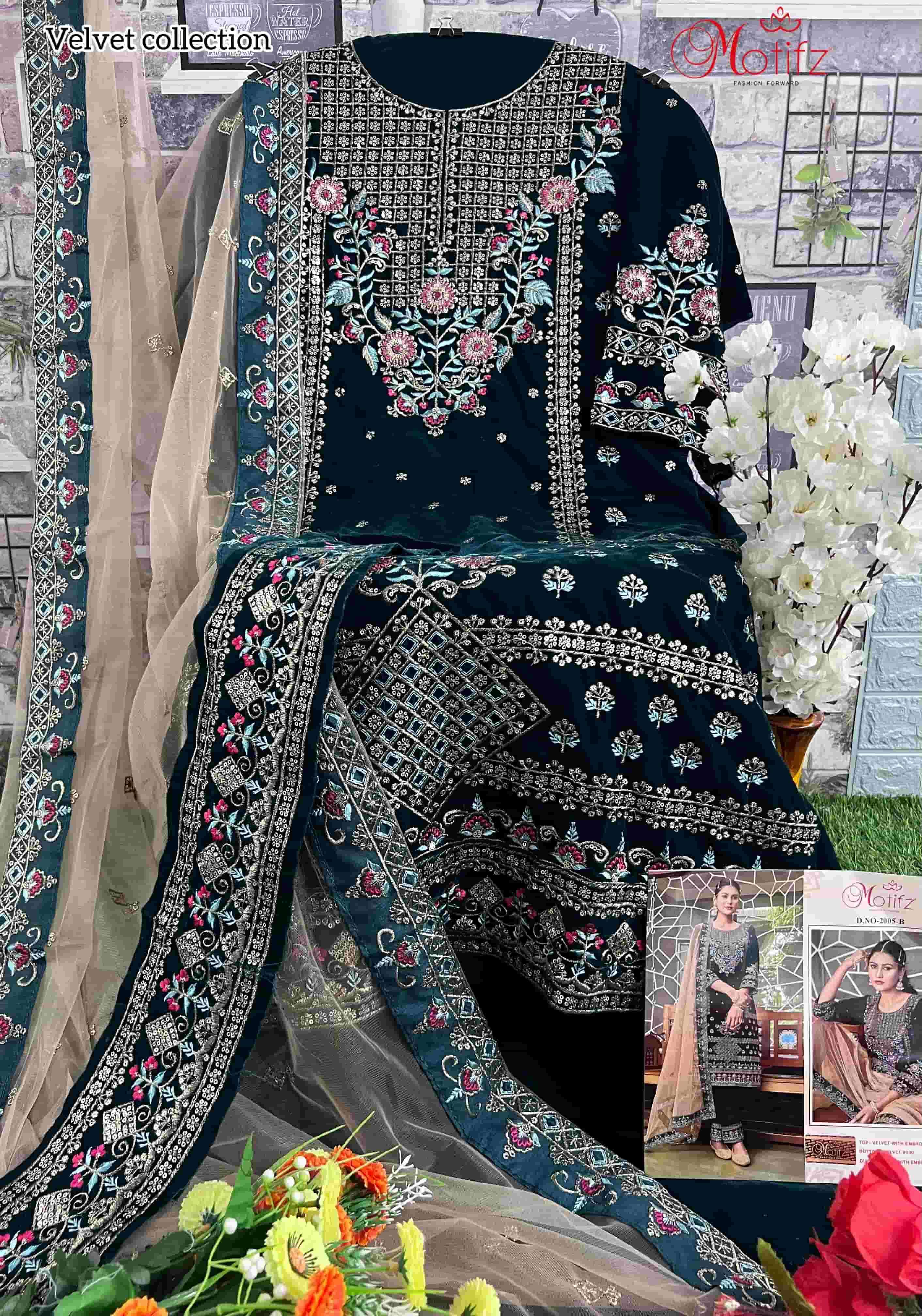 Motifz 2005 Colors Pakistani Latest Designer Festive Collection Velvet Dress Exporters view 9