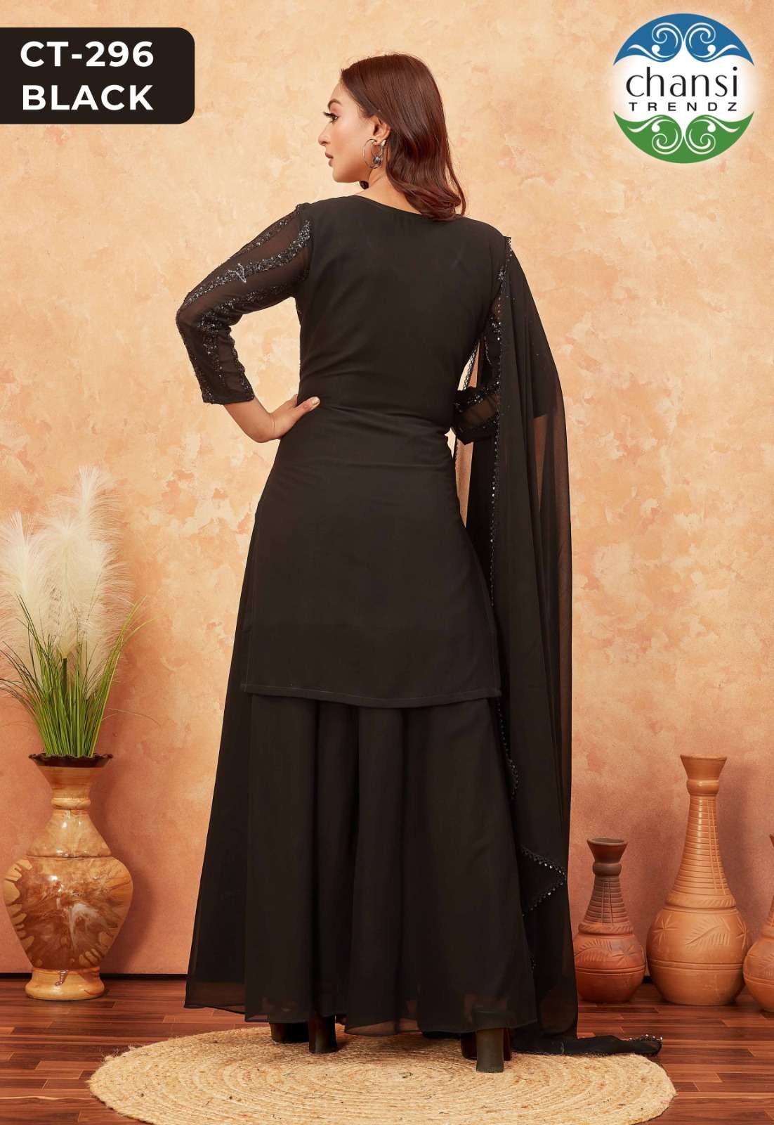 Chansi Trendz Ct 296 Black Fancy Georgette Palazzo Suit Collection view 6