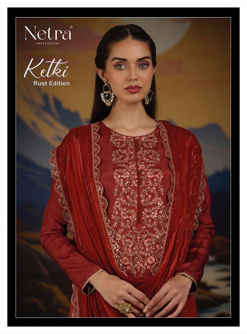 Netra Ketki Rust Edition Pure Bemberg Silk Designer Ladies Suit Collection view 4