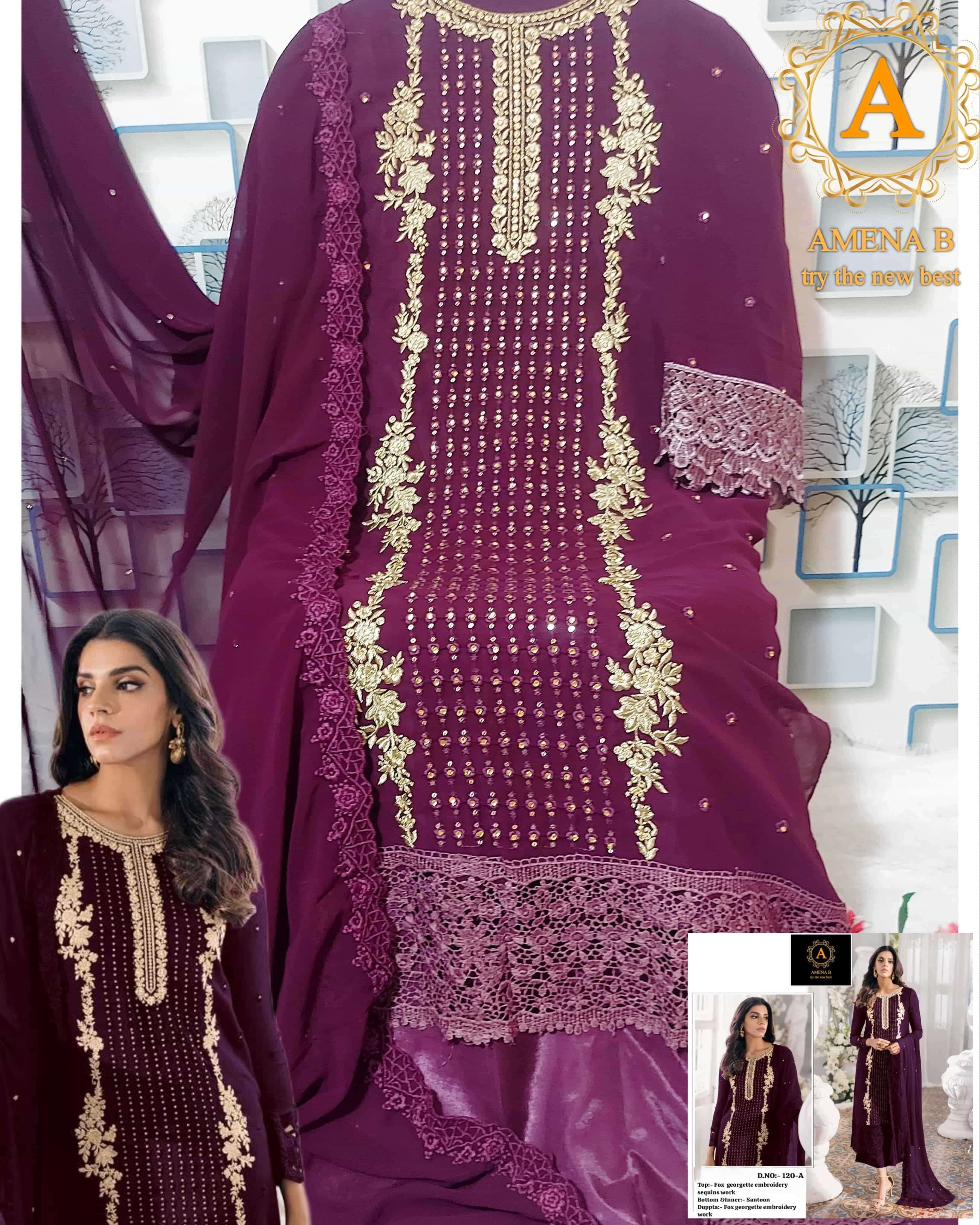Amena B D 120 Colors Pakistani Georgette Designer Salwar Suit Exporter view 2