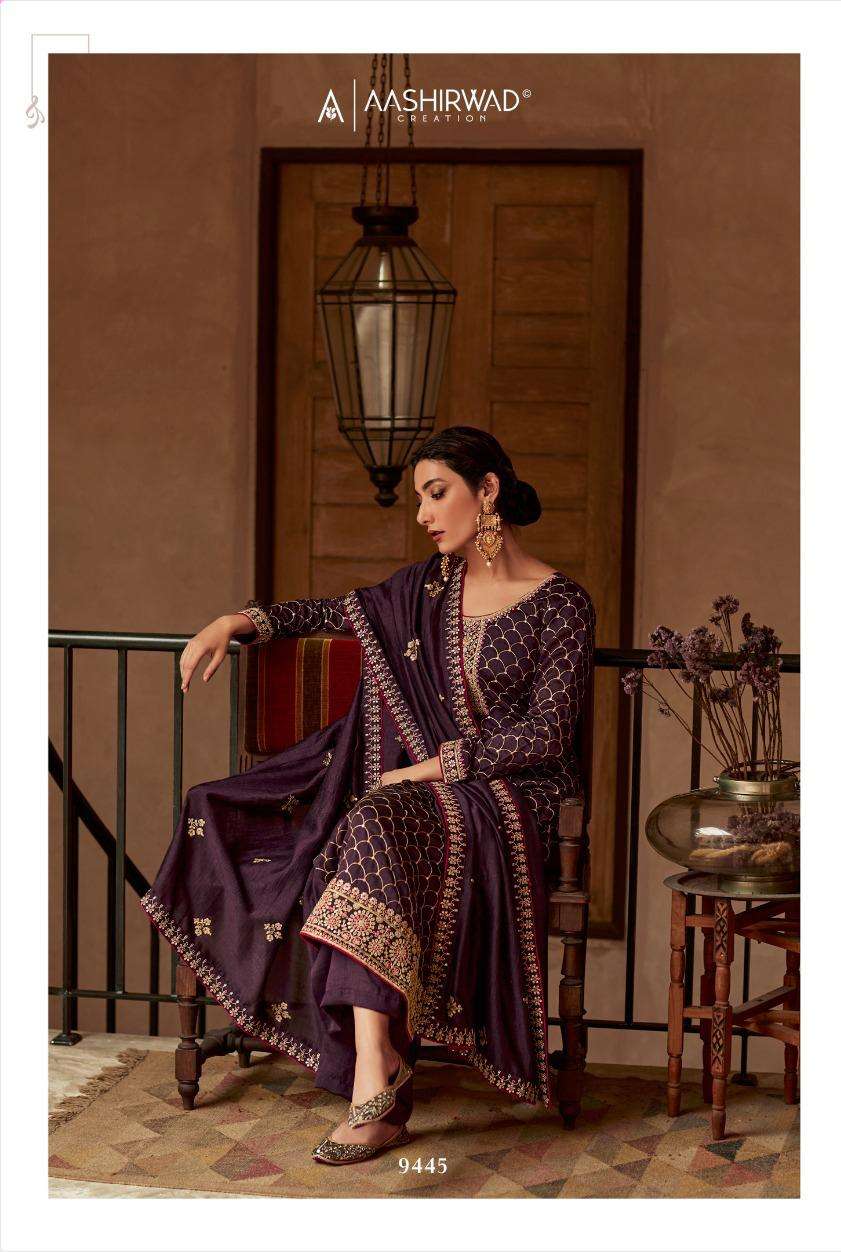 Aashirwad Nargis 9442 To 9446 New Designer Silk Suit Collection view 14