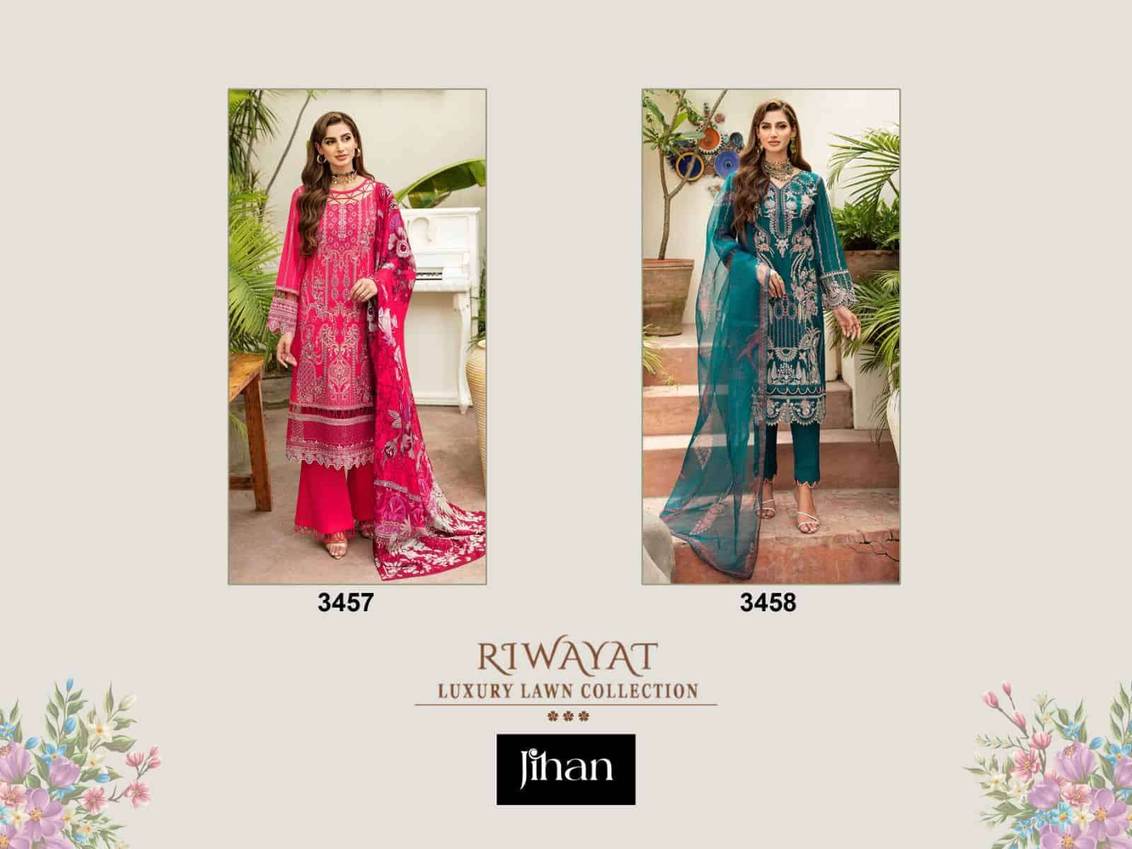 Jihan Riwayat Luxury Lawn Collection Embroidered Designer Dress Ensemble view 2