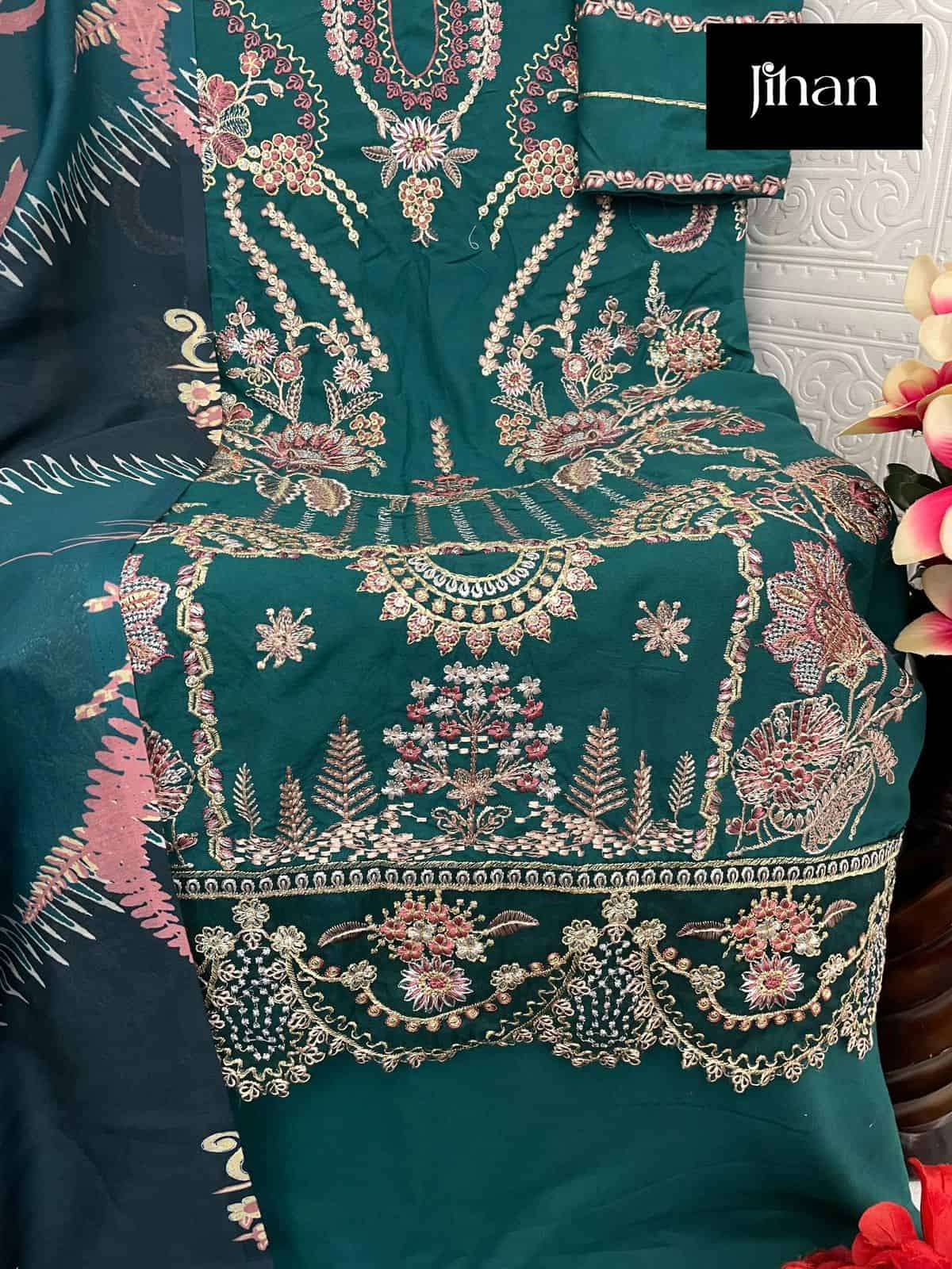 Jihan Riwayat Luxury Lawn Collection Embroidered Designer Dress Ensemble view 6