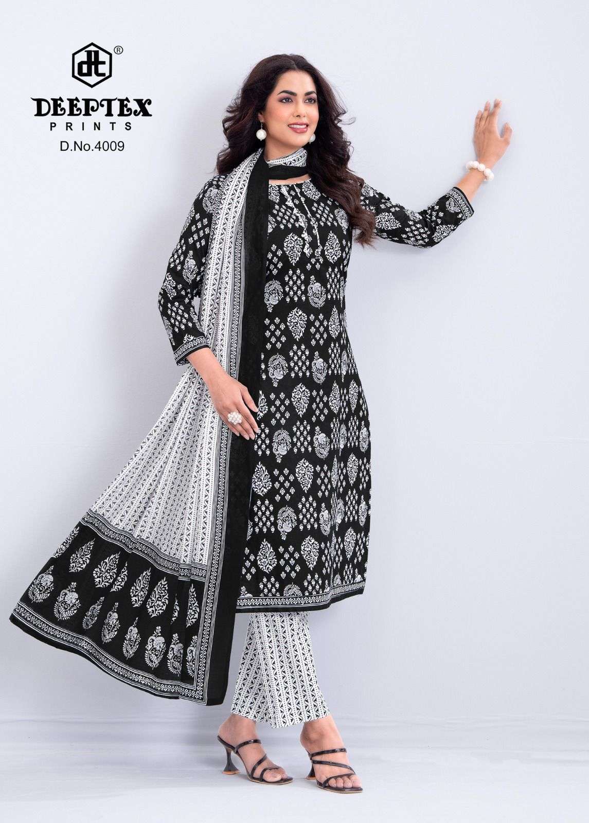 Deeptex Aaliza Black And White Vol 4 Pure Cotton Dress view 6