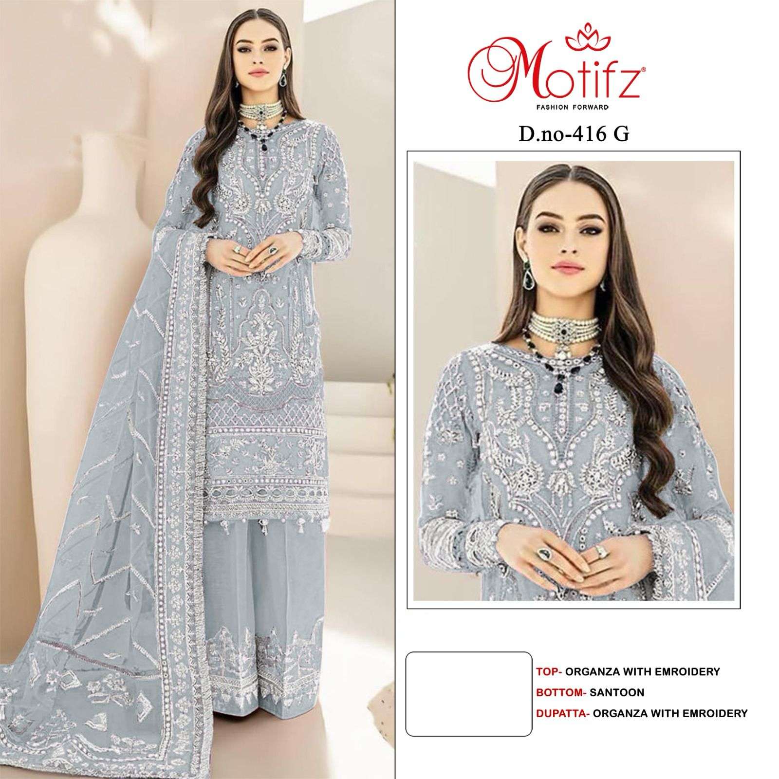 Motifz 416 Colors Designer Organza Pakistani Festive Wear Suit Exporters view 2