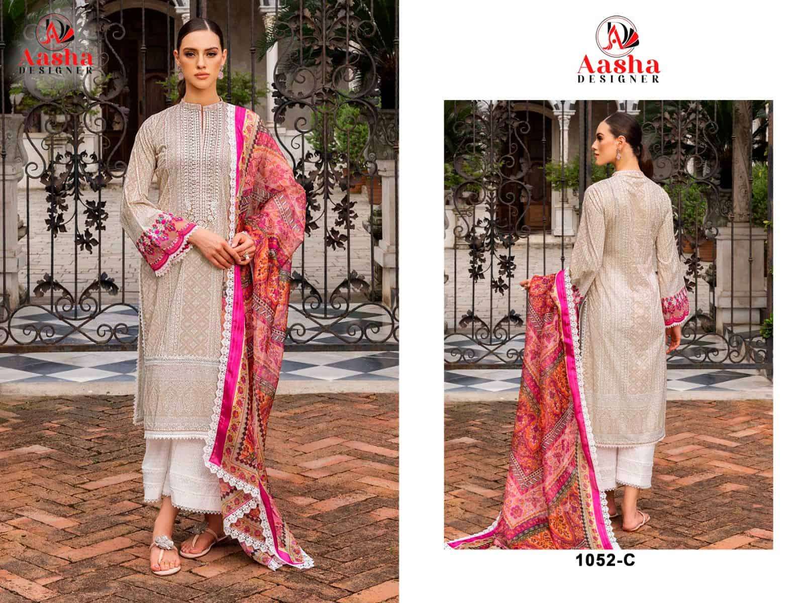 Aasha Designer 1052 Colors Fancy Printed Cotton Embroidered Unstitched Dress Collection view 3