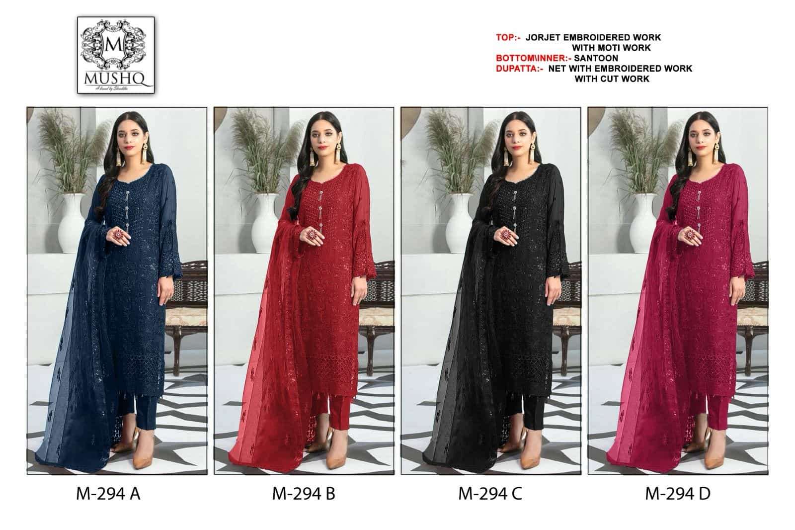 Mushq M 294 Colors Pakistani Latest New Designer Party Wear Suit Wholesalers view 4