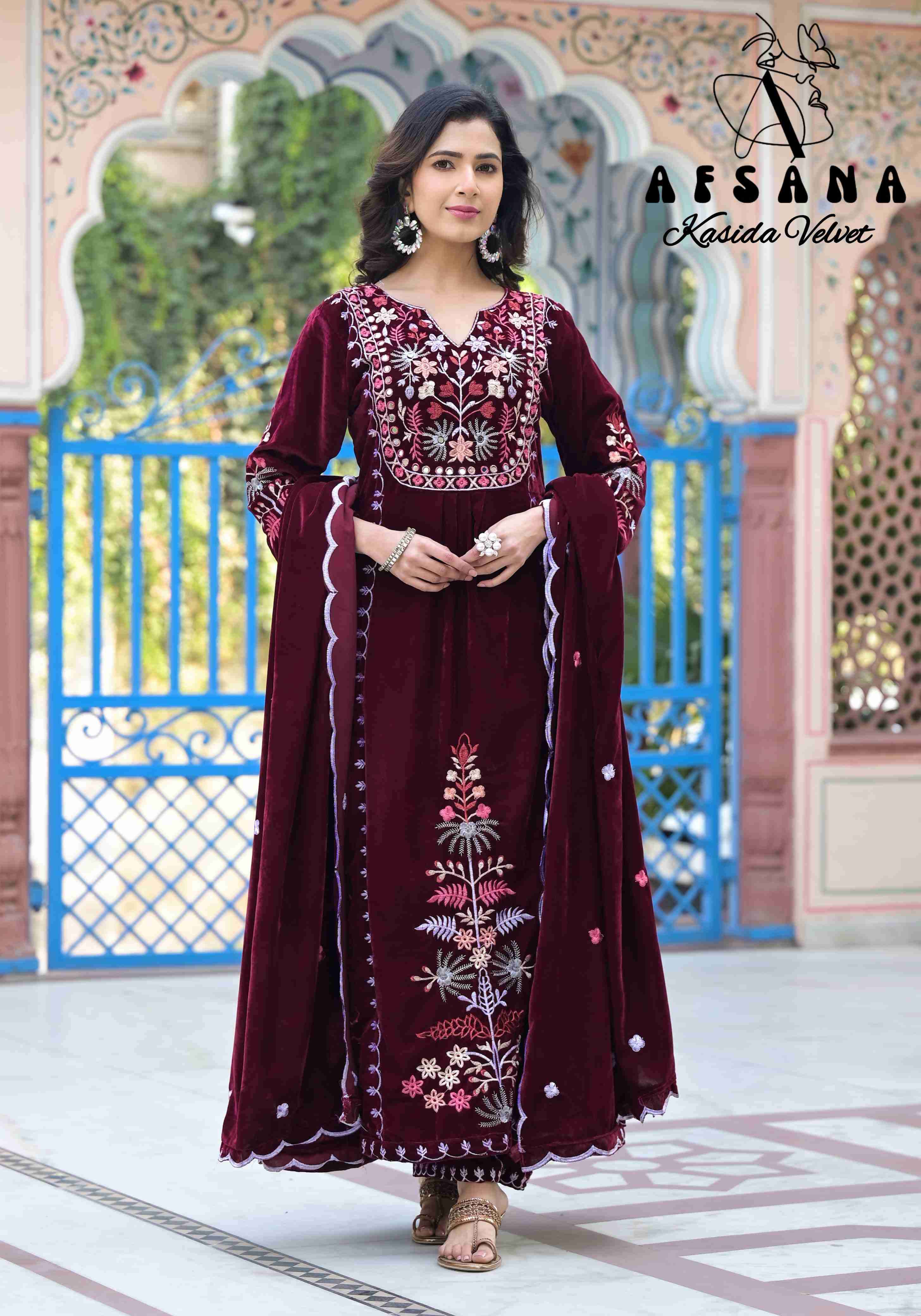 Afsana Kasida Velvet Nx New Designs Velvet 3 Piece Pair Festive Collection view 6