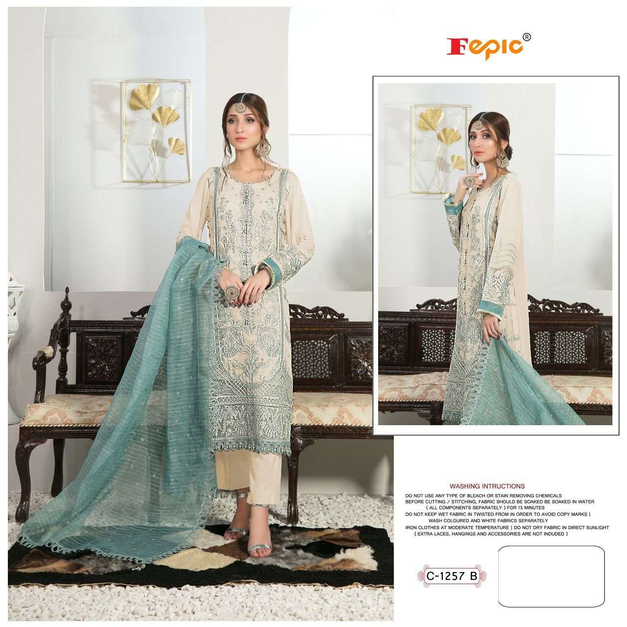 Fepic C 1257 Colors Georgette Embroidered Styles Pakistani Suit Catalog Exporter view 6