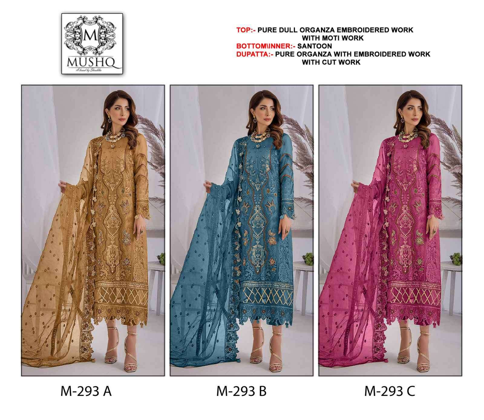 Mushq M 293 Colors New Designer Organza Pakistani Suit Wholesalers view 5