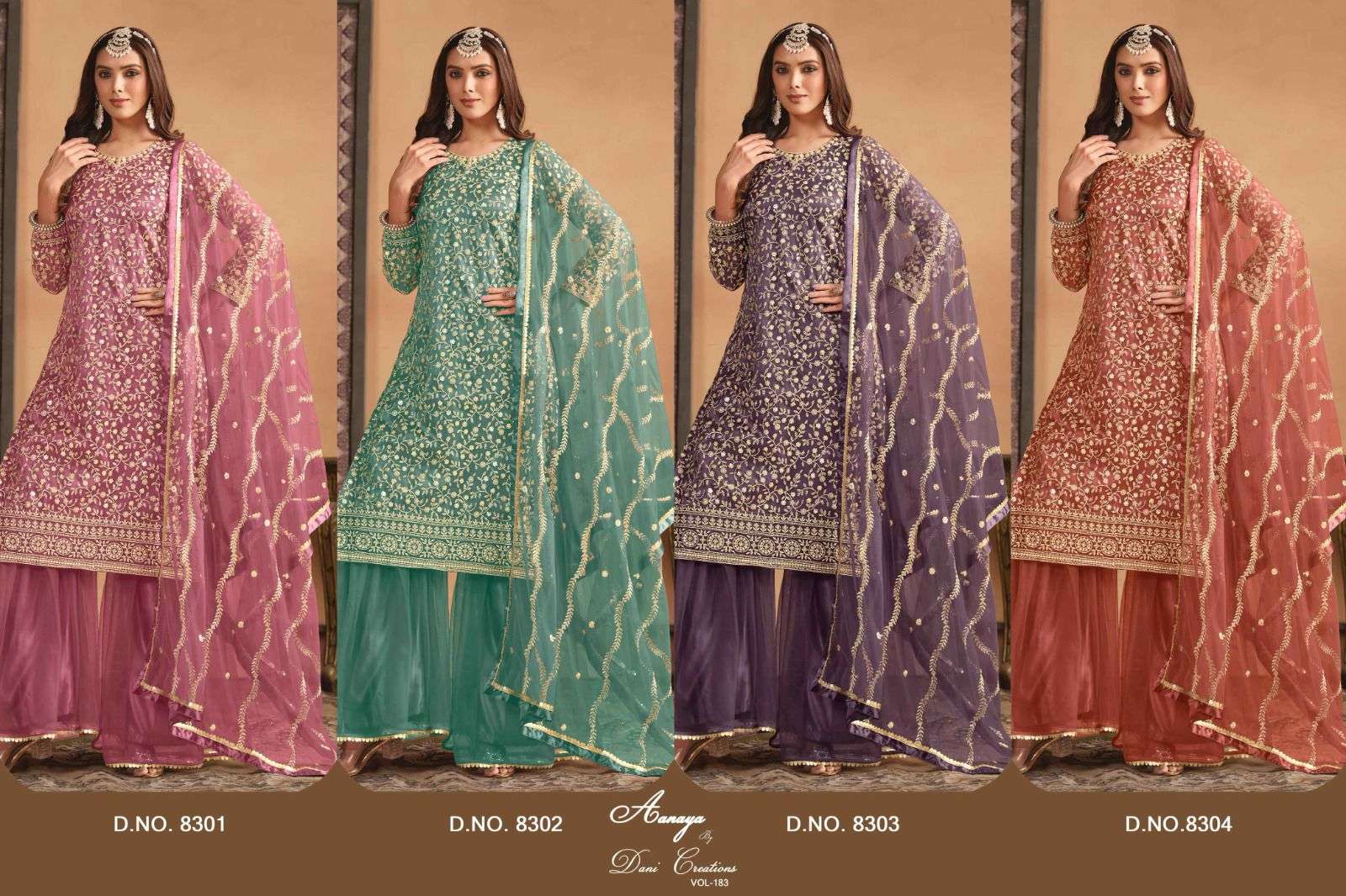 Aanaya Vol 183 8301 To 8304 Embroidered Net Designer Suit Buy view 8