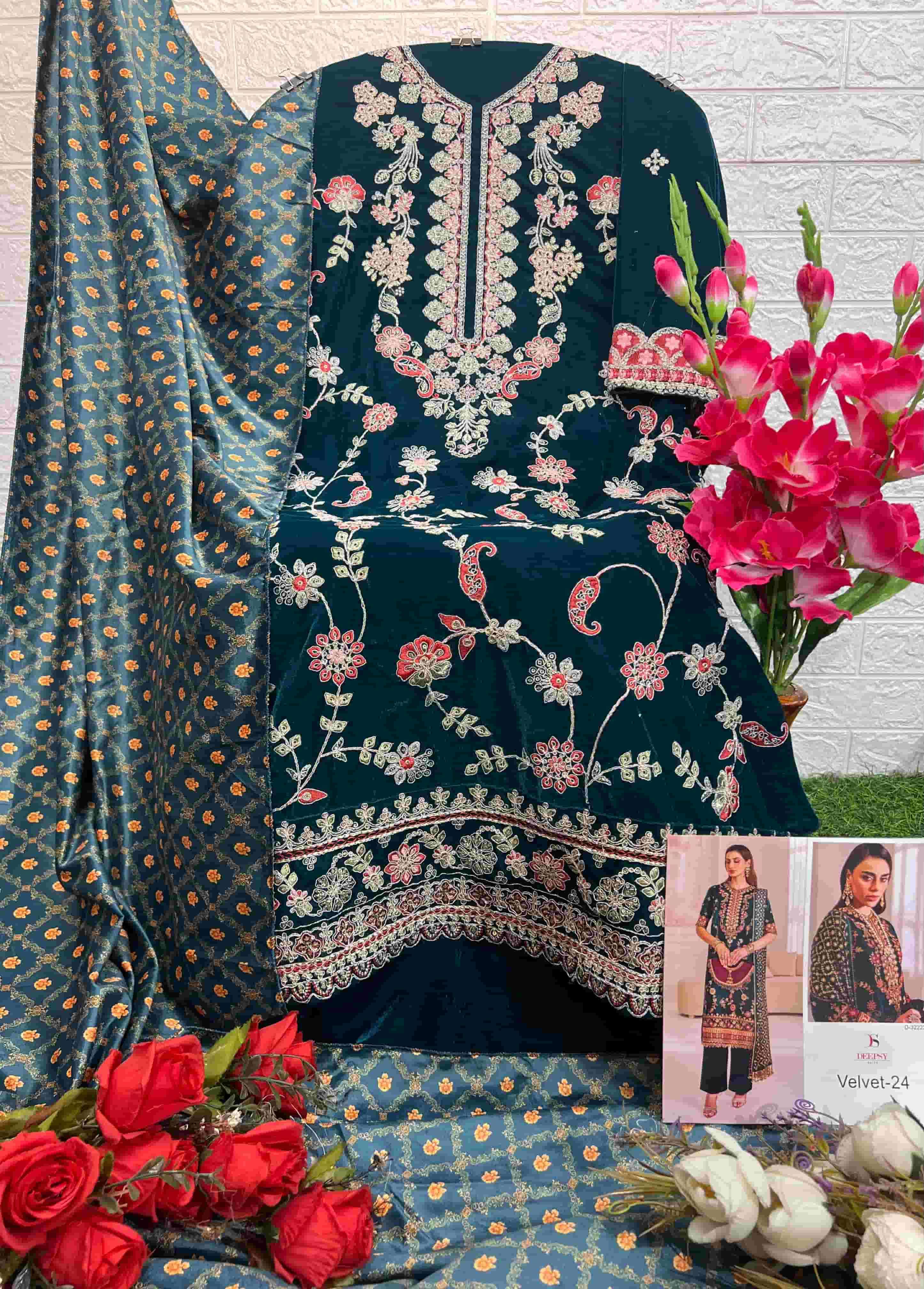 Deepsy D 32223 D Exclusive Heavy Designer Style Pakistani Velvet Suit Ensemble view 2