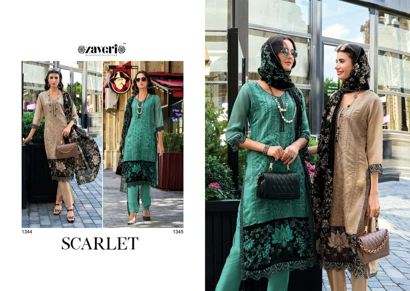 Zaveri Scarlet Fancy Designer Style Organza Embroidered Suit Wholesalers view 8