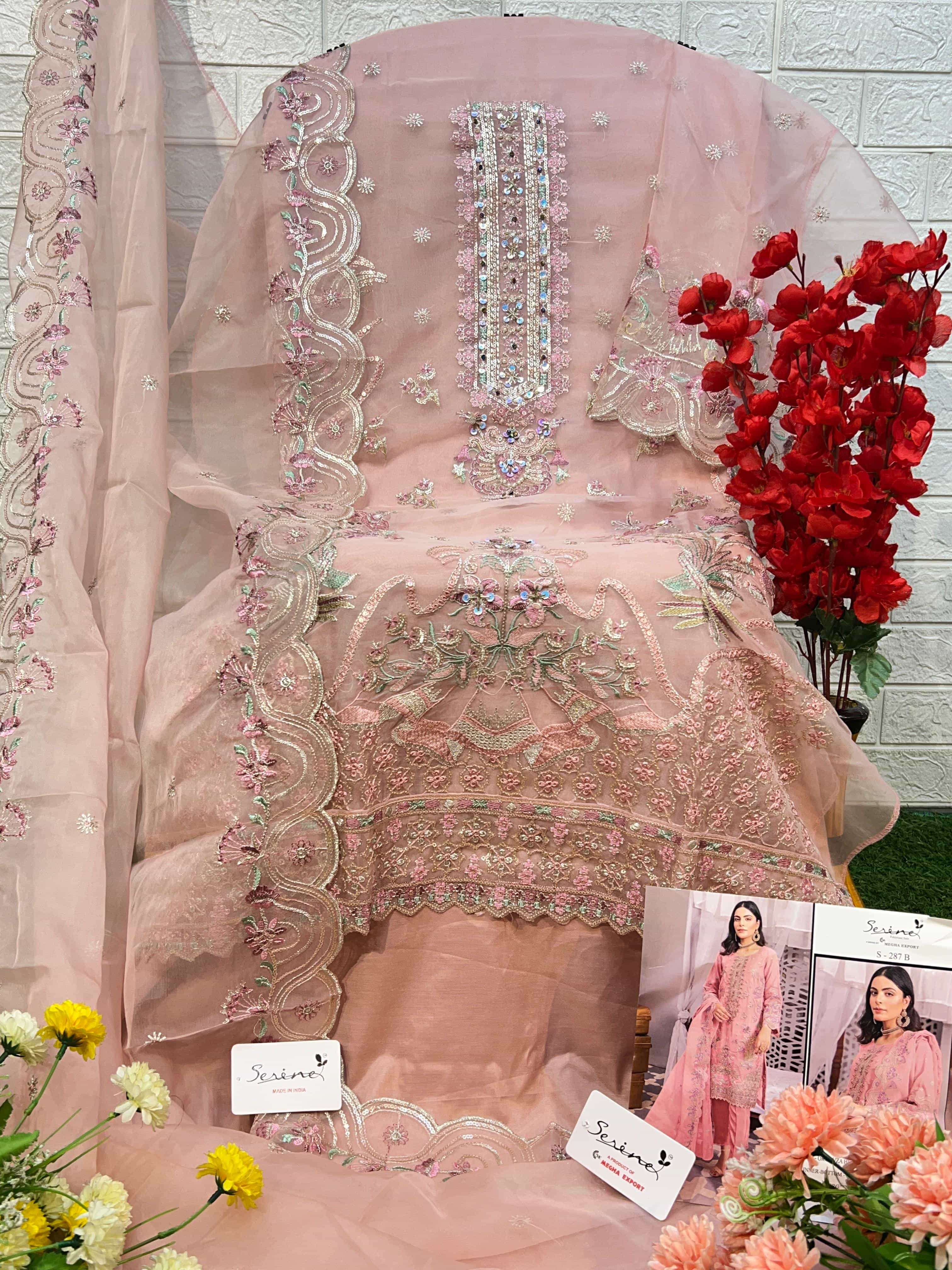 Megha Export S 287 Colors Organza Unstitched Pakistani Dress Glamour view 7