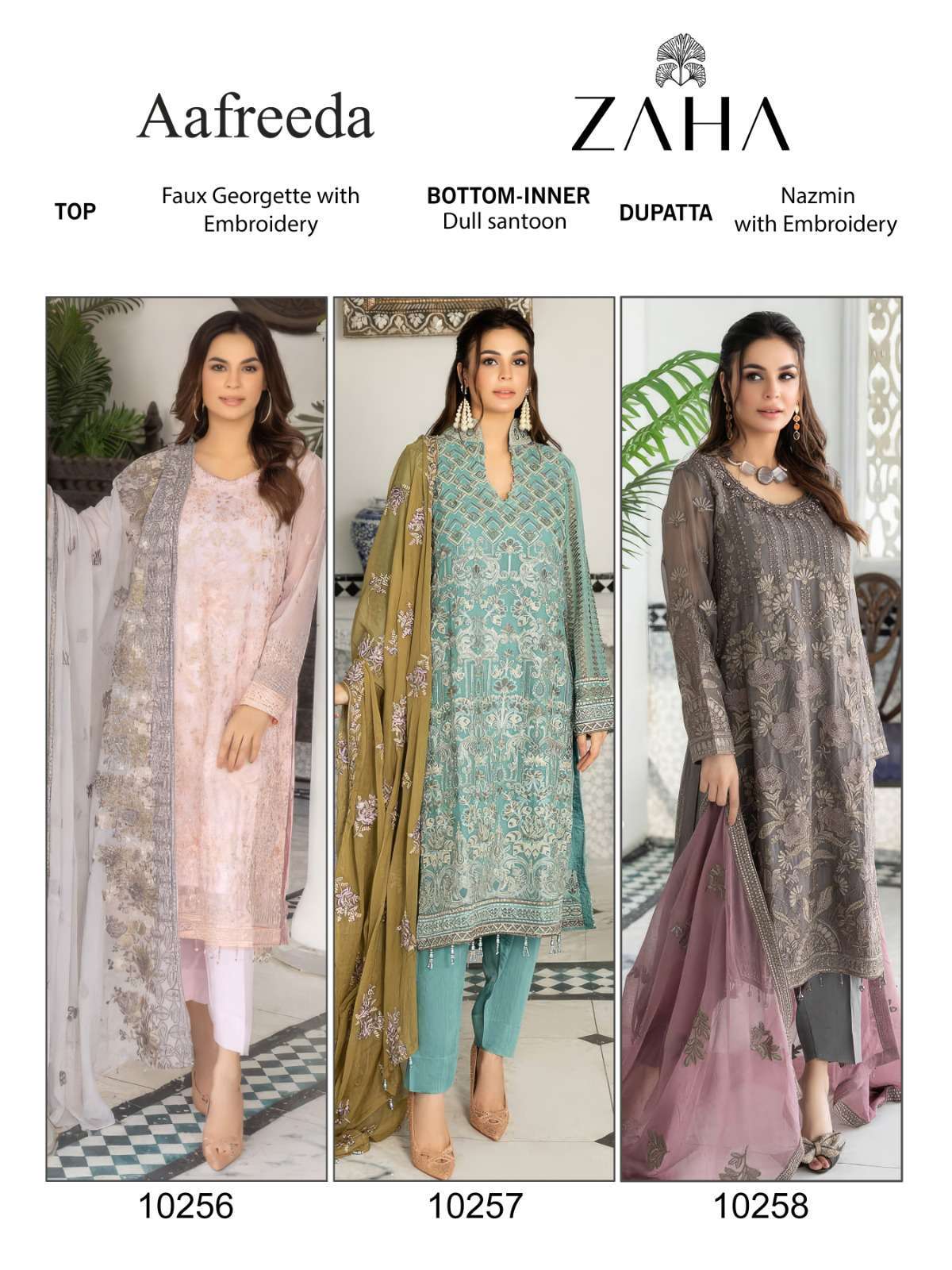 Zaha Aafreeda Vol 1 10256 To 10258 Designer Georgette Pakistani Suit Festive Collection view 4