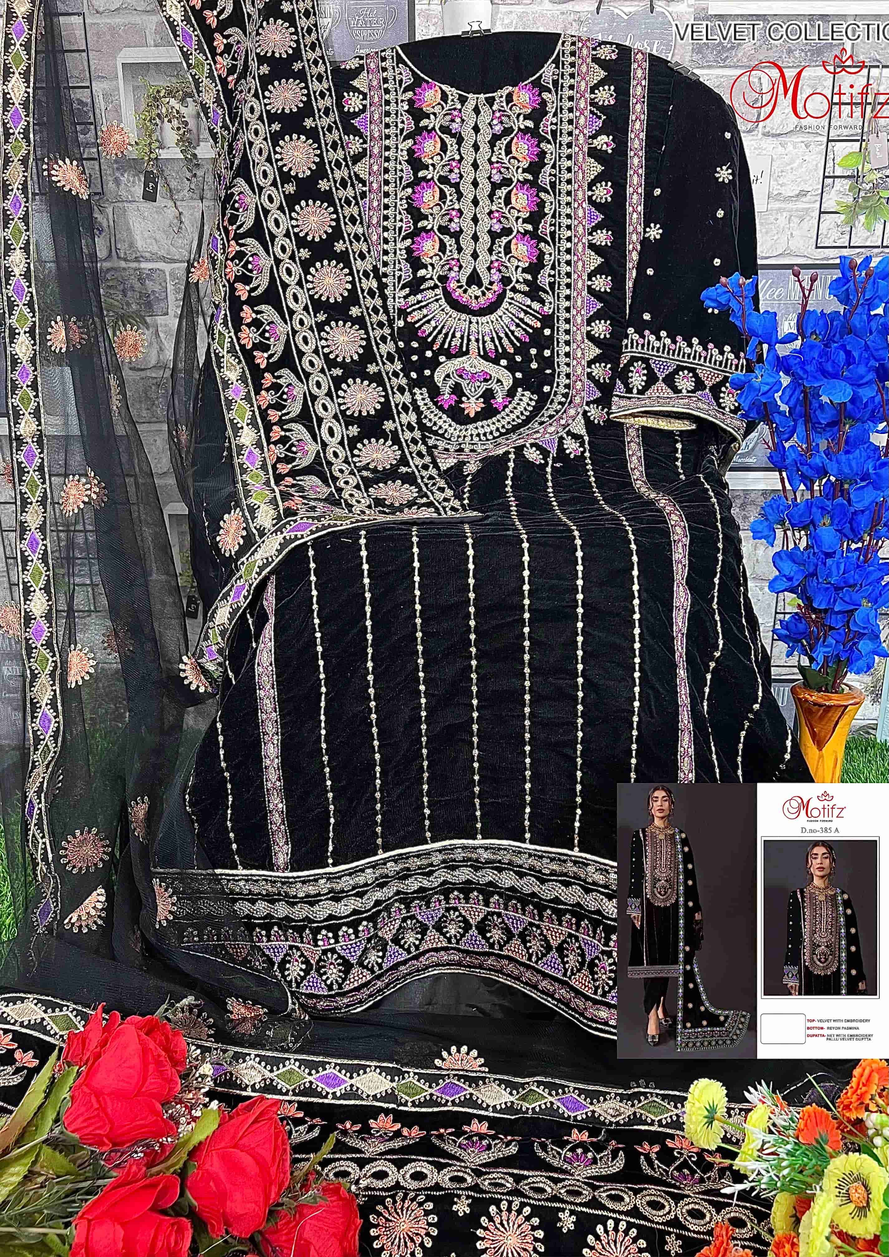 Motifz 385 Velvet Pakistani Designer Salwar Suit view 2