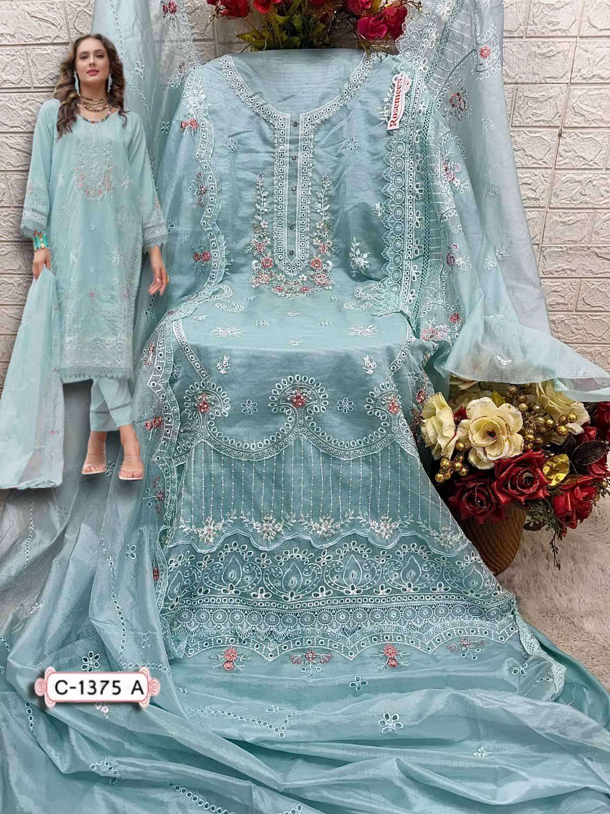 Fepic C 1375 A Pakistani Style Designer Checks Embroidery Suit Ensemble view 2