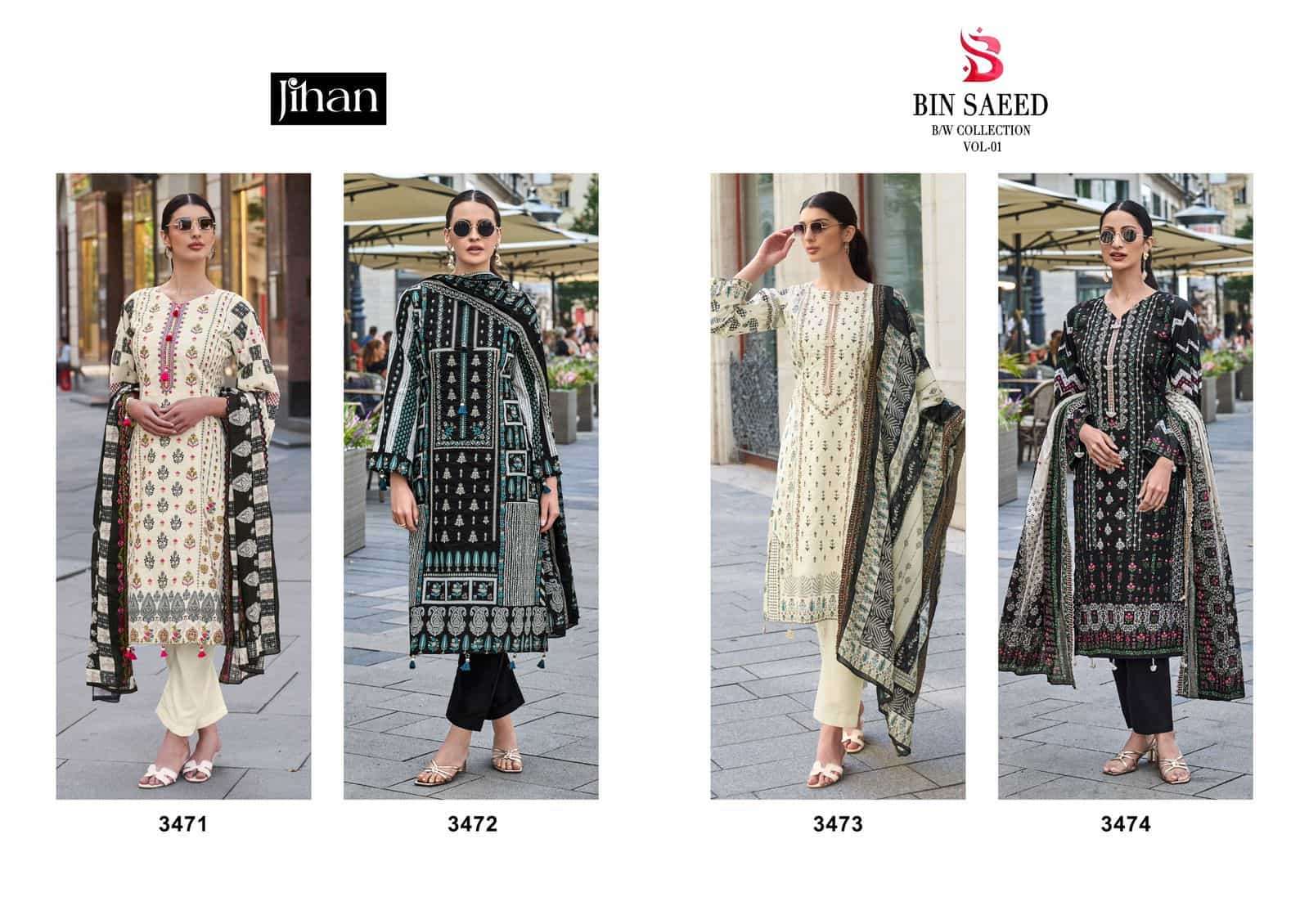 Jihan Bin Saeed B/W Lawn Collection Vol 1 Heavy Embroidered Pakistani Dress Wholesalers view 2