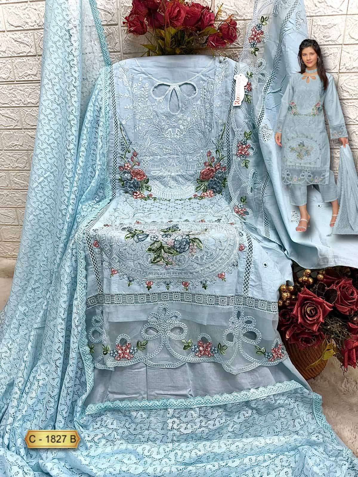 Fepic C 1827 B Exclusive Designer Embroidery Pakistani Cotton Suit Collection view 2